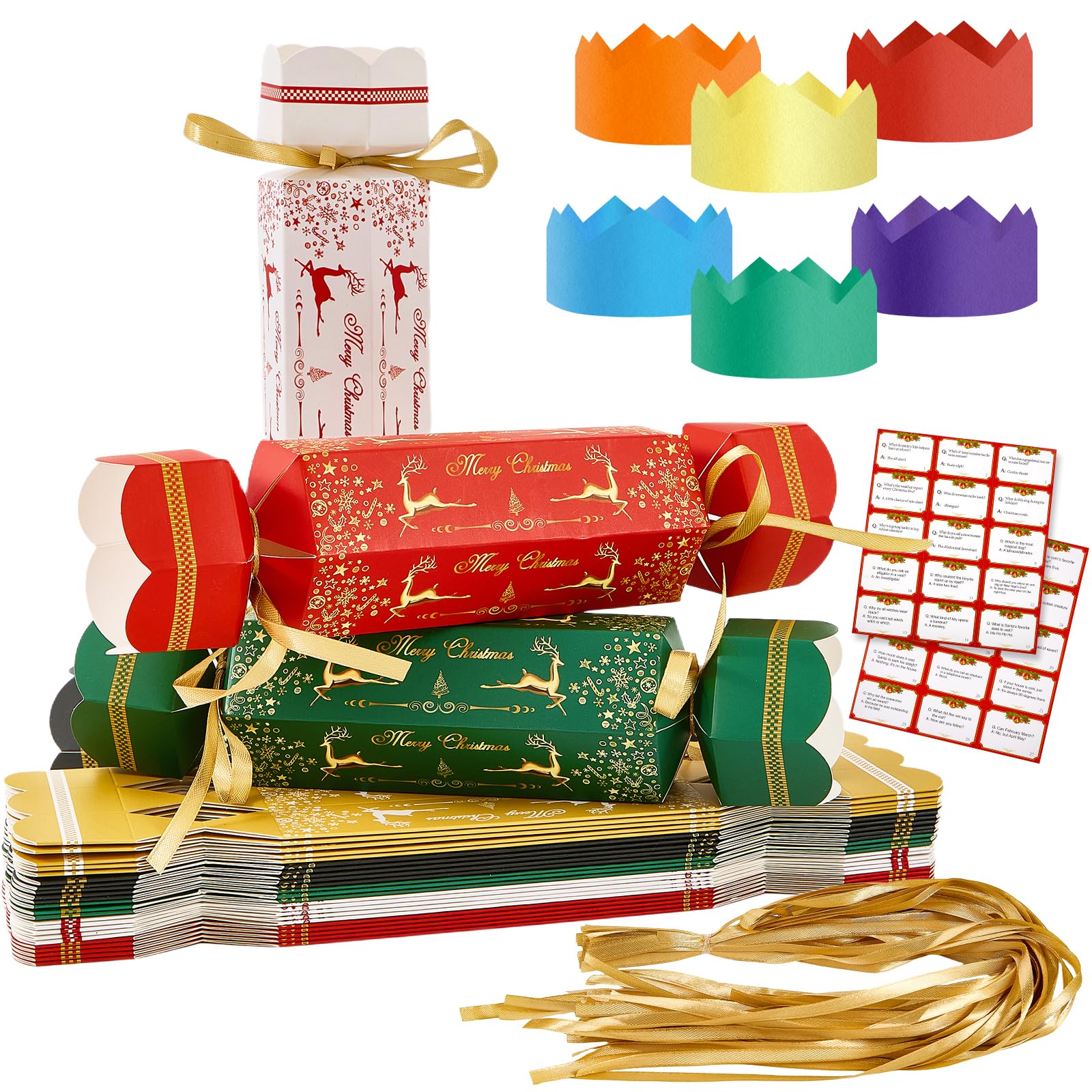Hafuvool Christmas Crackers 30 Pack, Make Your Own Christmas Crackers Kit with Ribbons, Jokes and Paper Hats, DIY Luxury Xmas Crackers Bulk