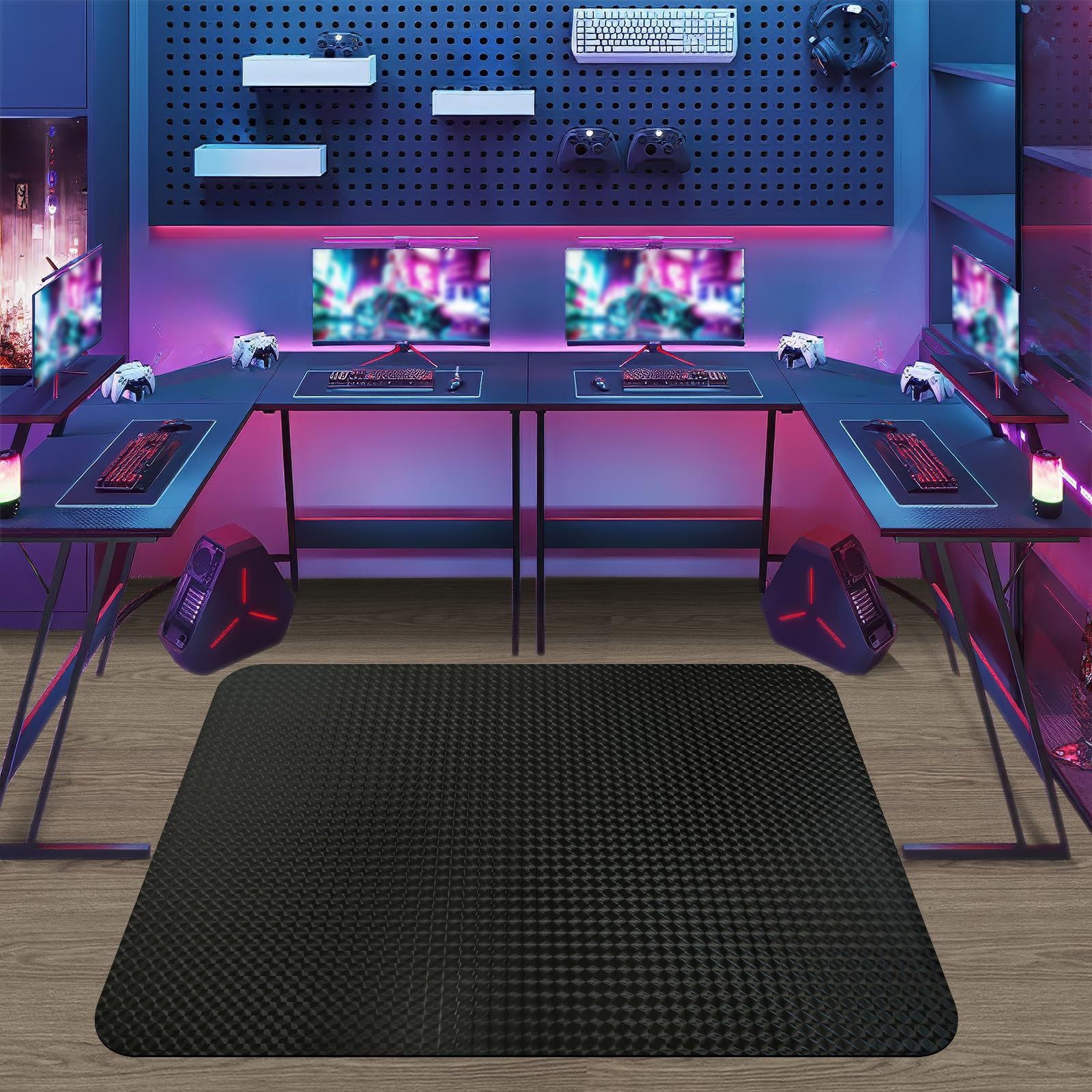Vicwe Tapis de chaise gaming pour parquet en bois dur, grand tapis de chaise de bureau de 135 x 117 cm, tapis de chaise d'ordinateur en PVC, glisse facile, protection de sol pour chaise à roulettes