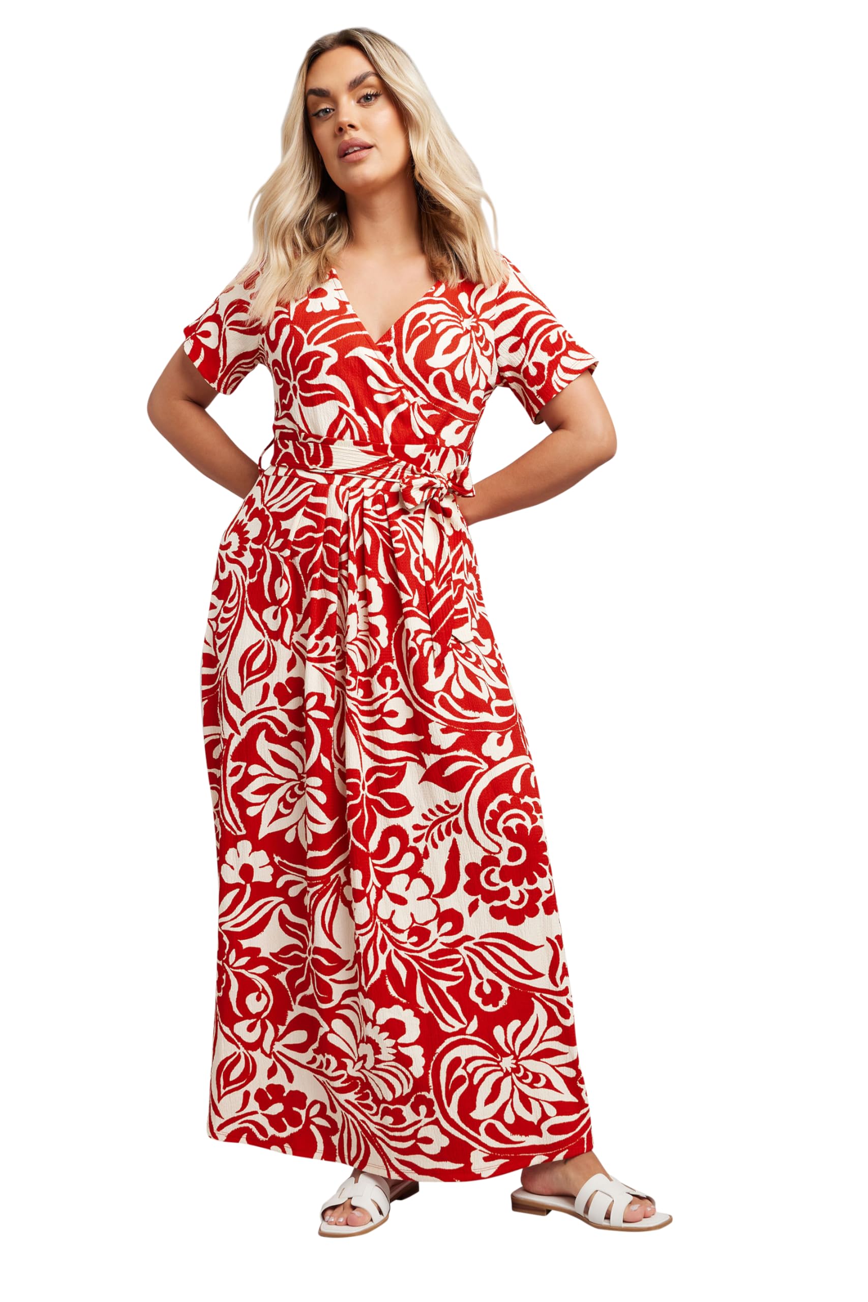 Yours Women's Red Floral Maxi Wrap Dress Size 22-24