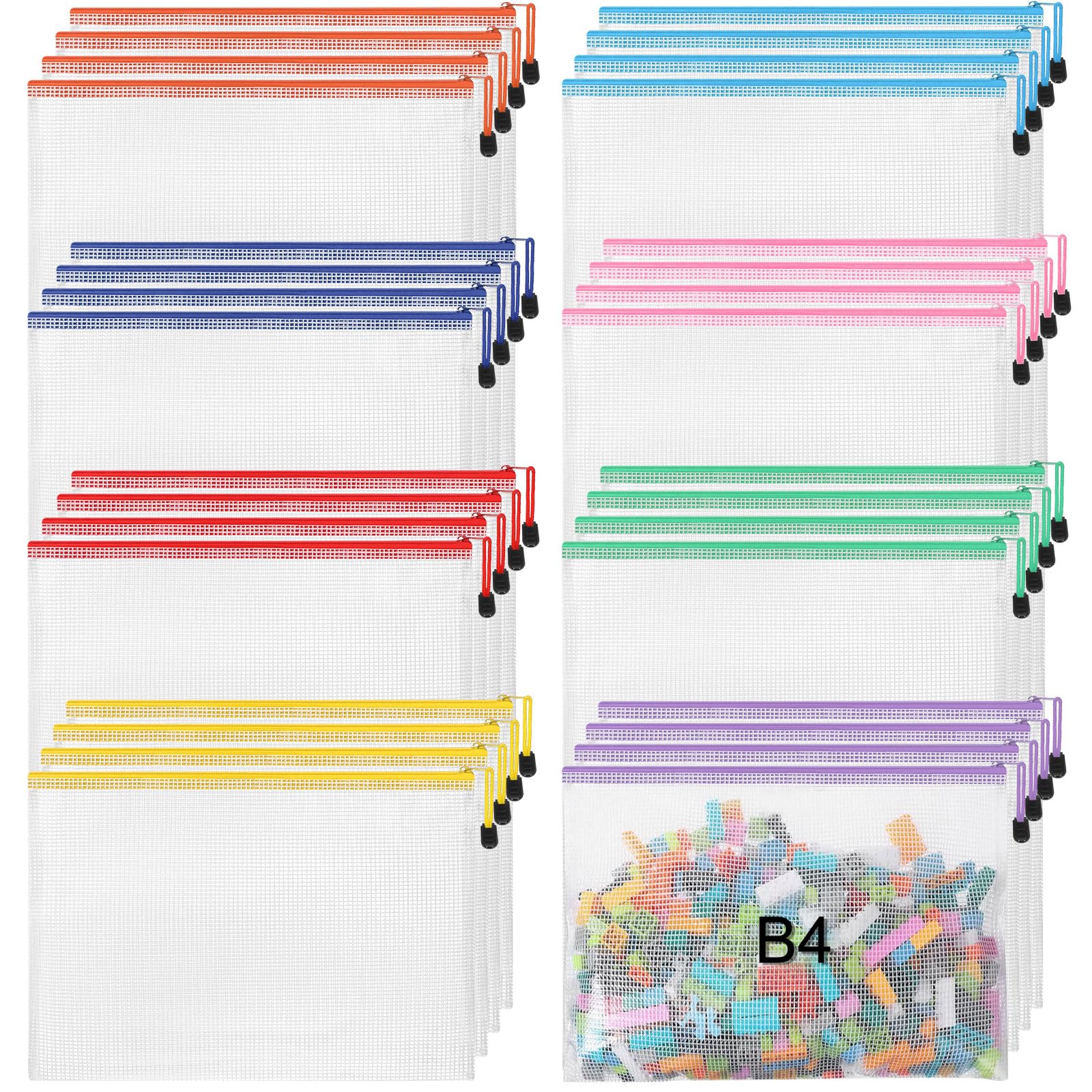 Jetec 32 Pcs Mesh Zipper Bags Toy Storage Bags Bikini Organizer Bags Waterproof Zipper Pouch Reusable Puzzle Bag Multipurpose for Organizing Storage Office(Cute Color,15 x 11 Inch)