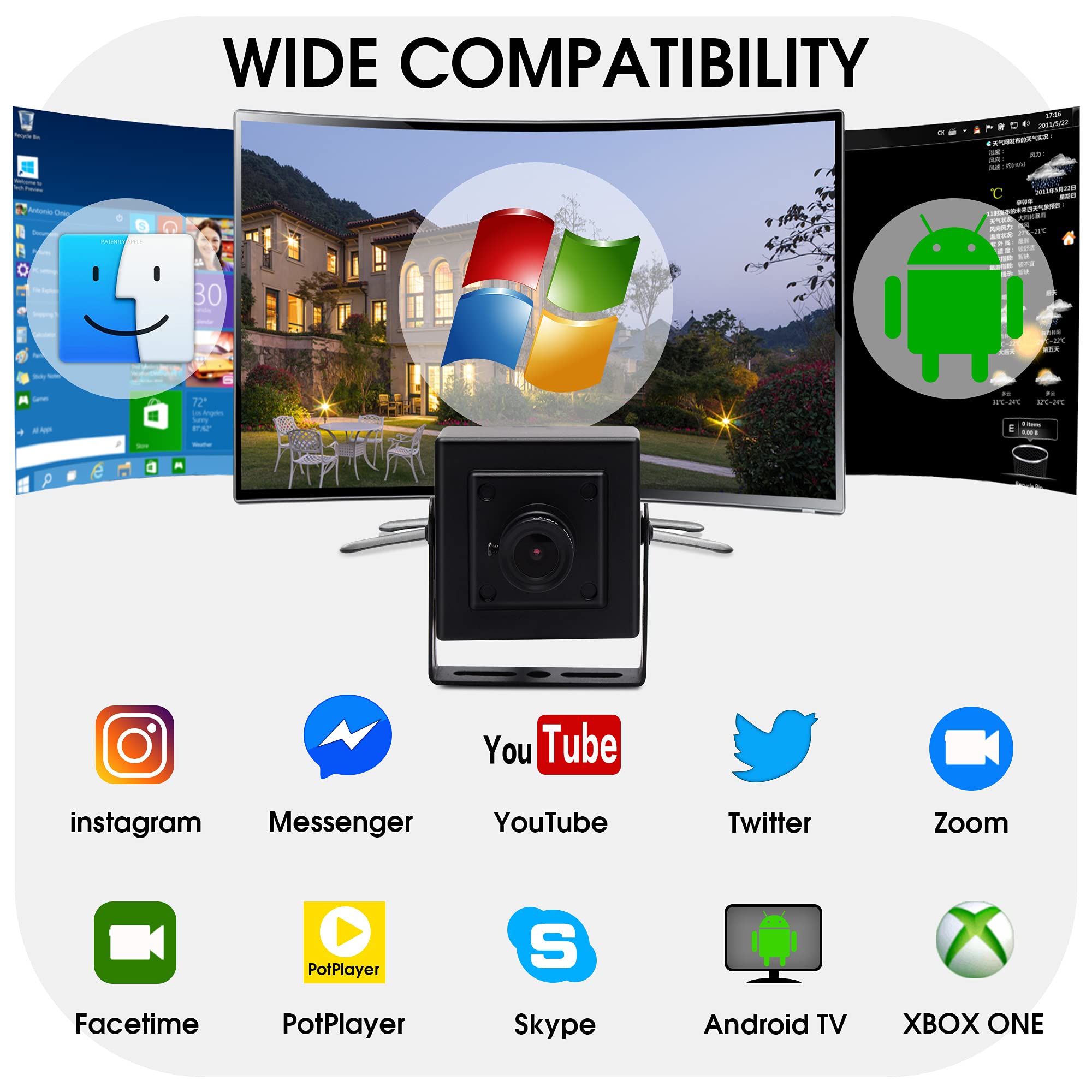 Svpro Webcam USB 1080P HD fotocamera 30fps/60fps/100fps, telecamera video ad alta velocità per Live Streaming, piccola fotocamera esterna per computer portatile, webcam USB2.0 UVC a parete e montaggio