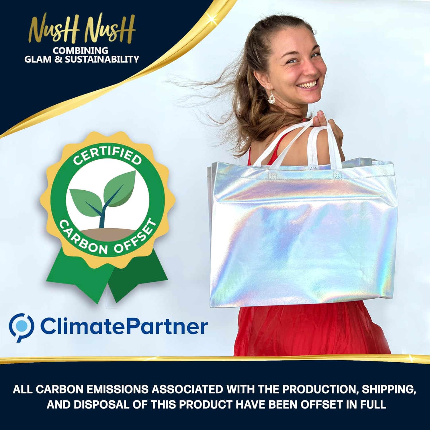 Nush Nush Iridescent Gift Bags XL - Set of 12 Reusable Holographic Extra Large Gift Bags with Handles - Party Favor Bag for Birthdays, Bachelorette, Weddings, Holidays, Valentines - 15.5W x 6D x 12H - Image 3