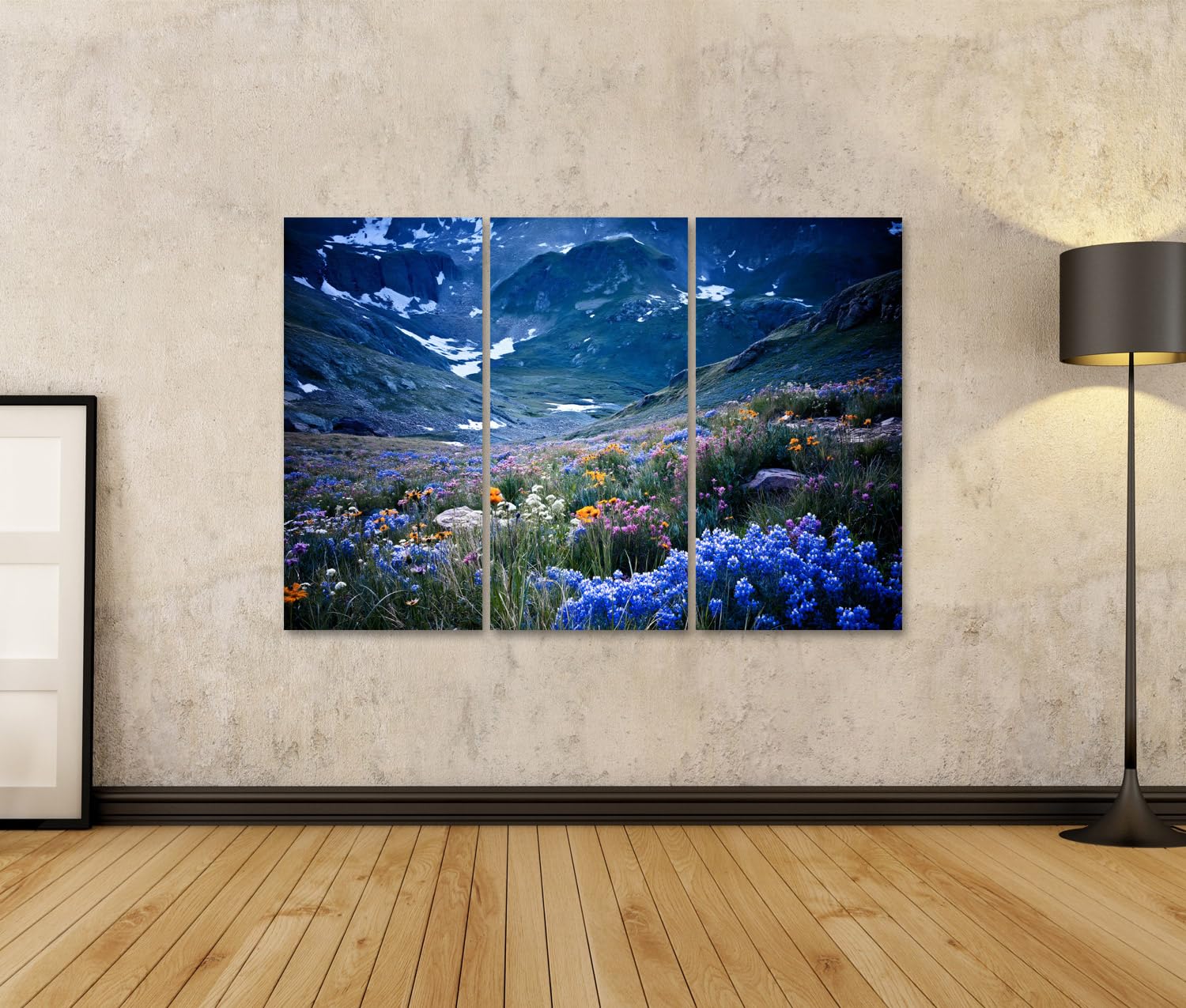 islandburner Quadro su tela Maestosi fiori alpini alla luce della sera murale per gli amanti della natura in soggiorno - 3 pezzi