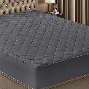 Utopia Bedding Quilted Fitted Mattress Pad, Twin Size, Elastic Fitted Mattress Topper Protector and Cover Stretches up to 16 Inches Deep, Machine Washable (Grey)