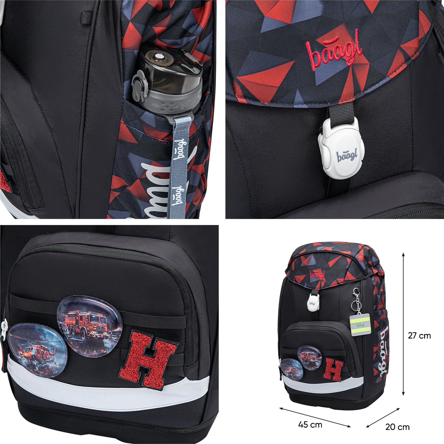 Baagl Mochila escolar para niños de 1ª clase, mochila escolar Airy Plus con sistema de espalda ergonómico y cinturón de cadera desmontable, mochila escolar ultraligera para escuela primaria, escuela | Compartimento aislado para aperitivos; cierre magnétic