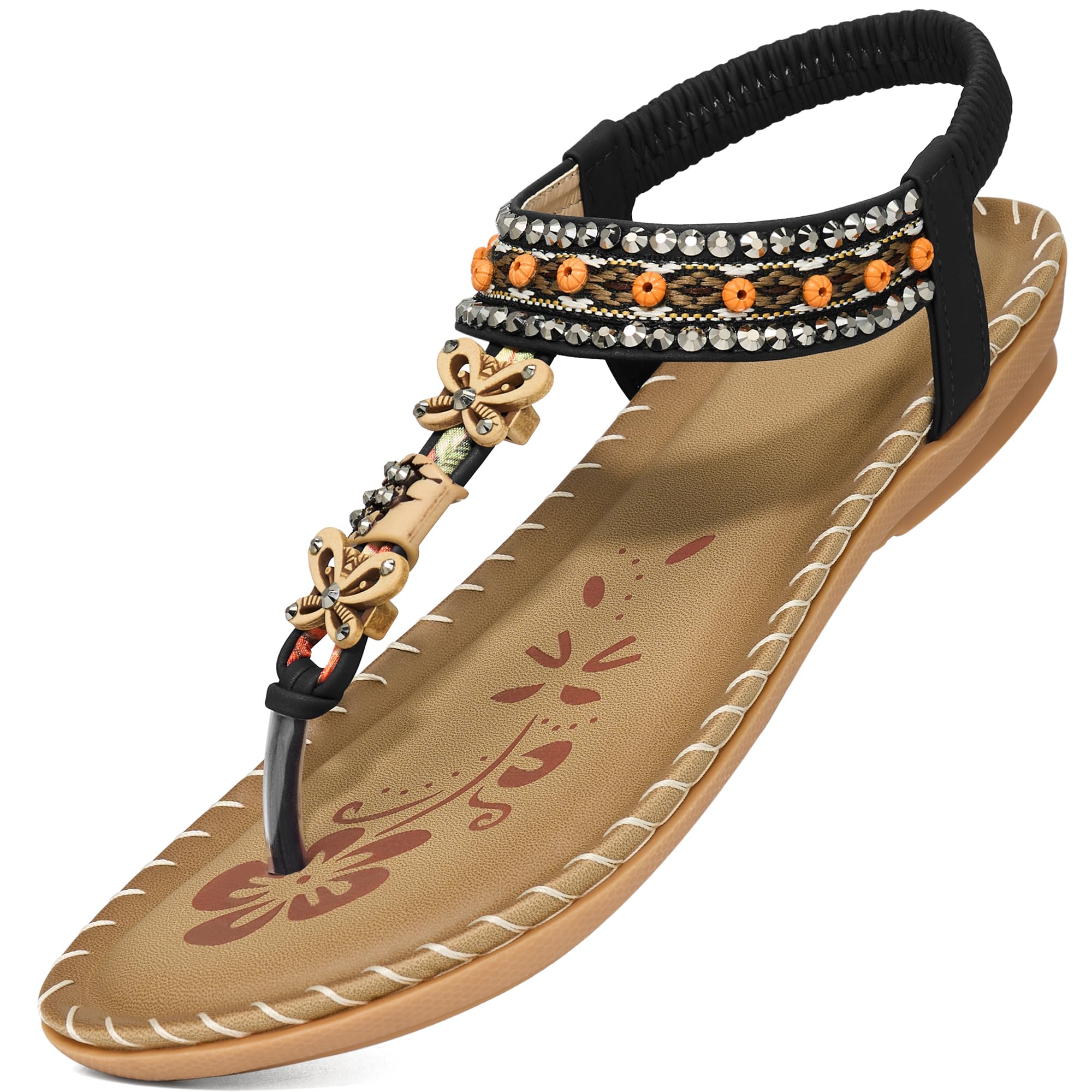 Ablanczoom Flats Sandals for Women Dressy Casual Summer Sandals 2026 - Comfort Walking Ladies Shoes with Beaded Elastic