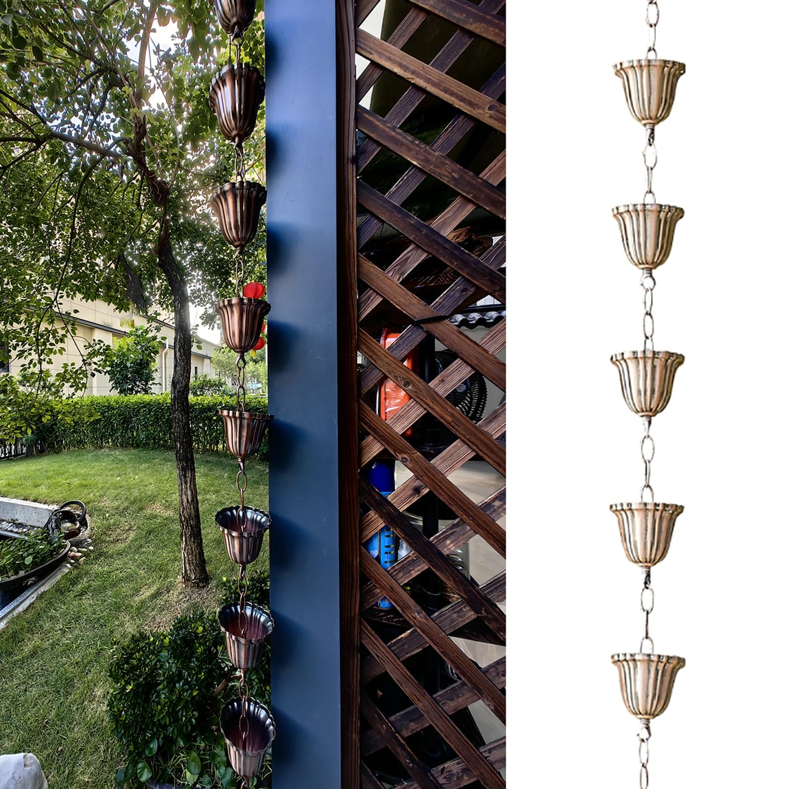 Captador de Agua de Lluvia para Exteriores, Decoración de Exteriores Bells, bajante de Repuesto Antiguo for jardín, Patio, canalón colector de Agua de 1 m