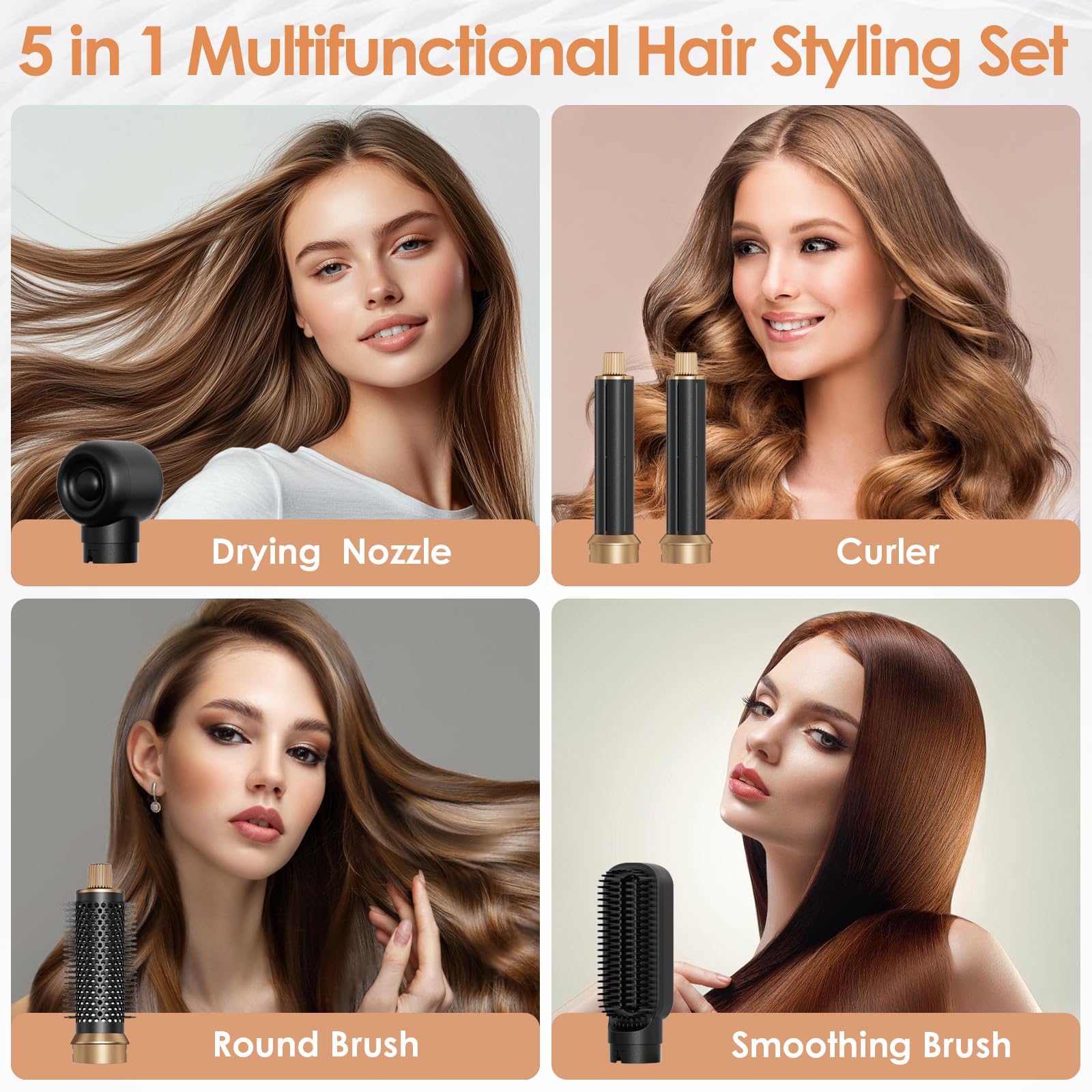 5-in-1 Heißluftstyler Set, Heißluftstyler mit Automatischem Lockenstab & Föhn, Automatischer Airstyler mit Ionen-Technologie für Volumen & Glanz, 3 Temperaturen mit LCD für alle Haartypen