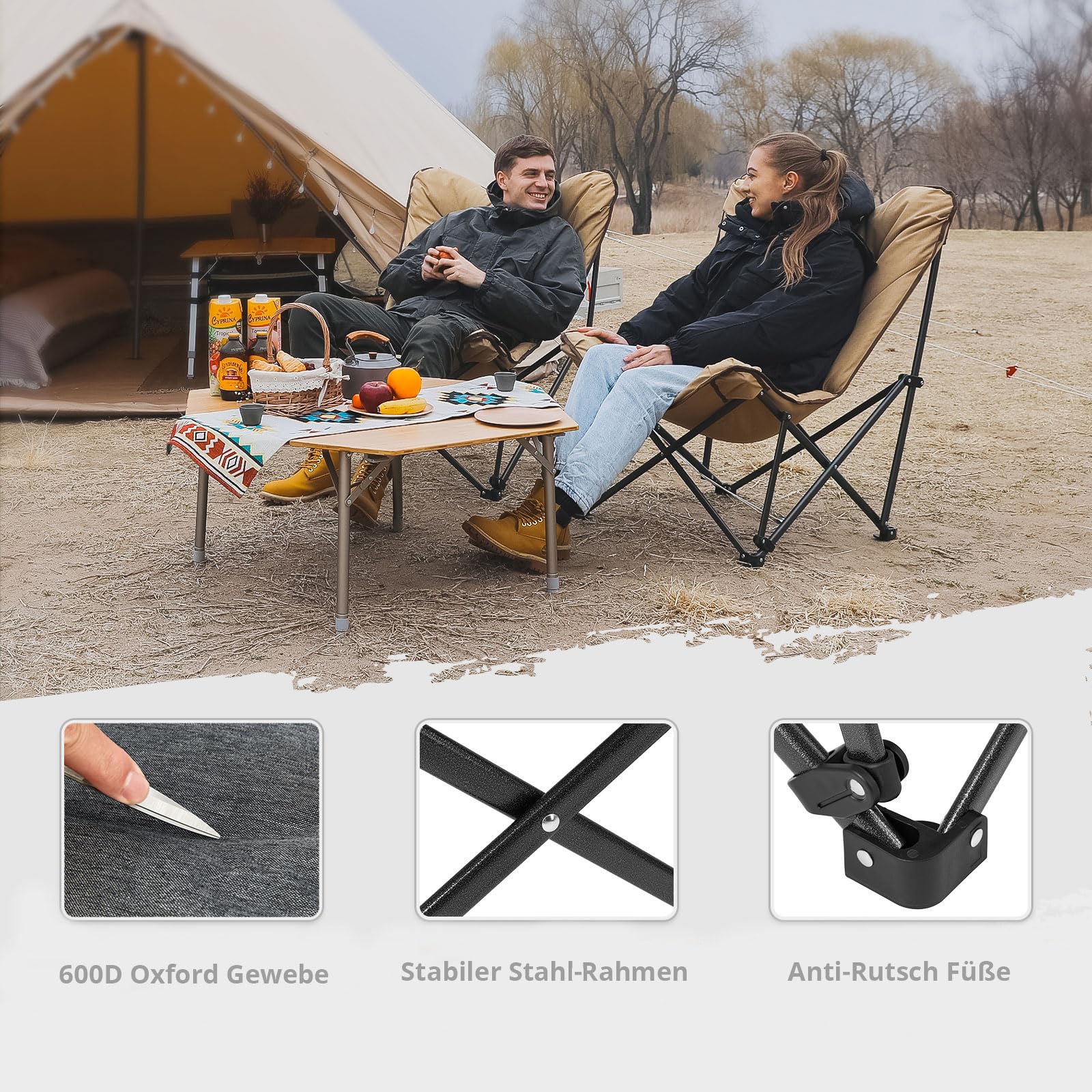 KingCamp Campingstuhl Lindon Relax Schmetterlingsstuhl Lounge Stuhl Stahl 136kg Slate Grey Garten