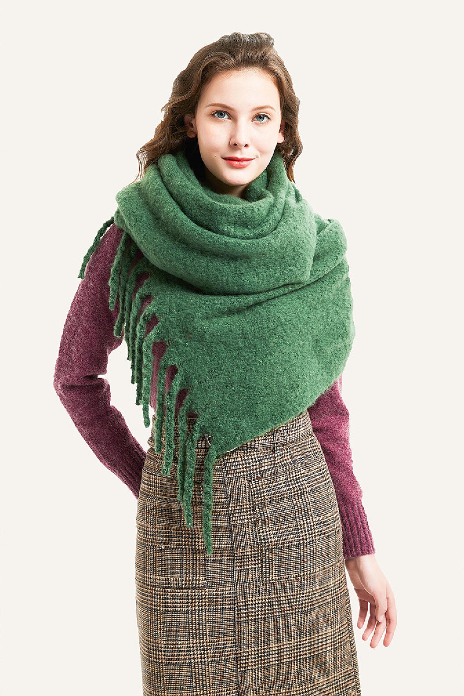 Sciarpa Donna Scialle Primavera Autunno e Inverno Uomo Donne Spesse Avvolge Nappa Grande Sciarpa di Lusso Solido Verde Caldo Pashmina