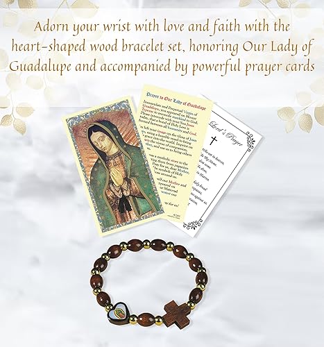 Miniatura 2 de Pulsera Virgen María - con tarjeta de oración de Nuestra Señora de Guadalupe, Oración del Señor Pulsera de madera de corazón Nuestra Señora de