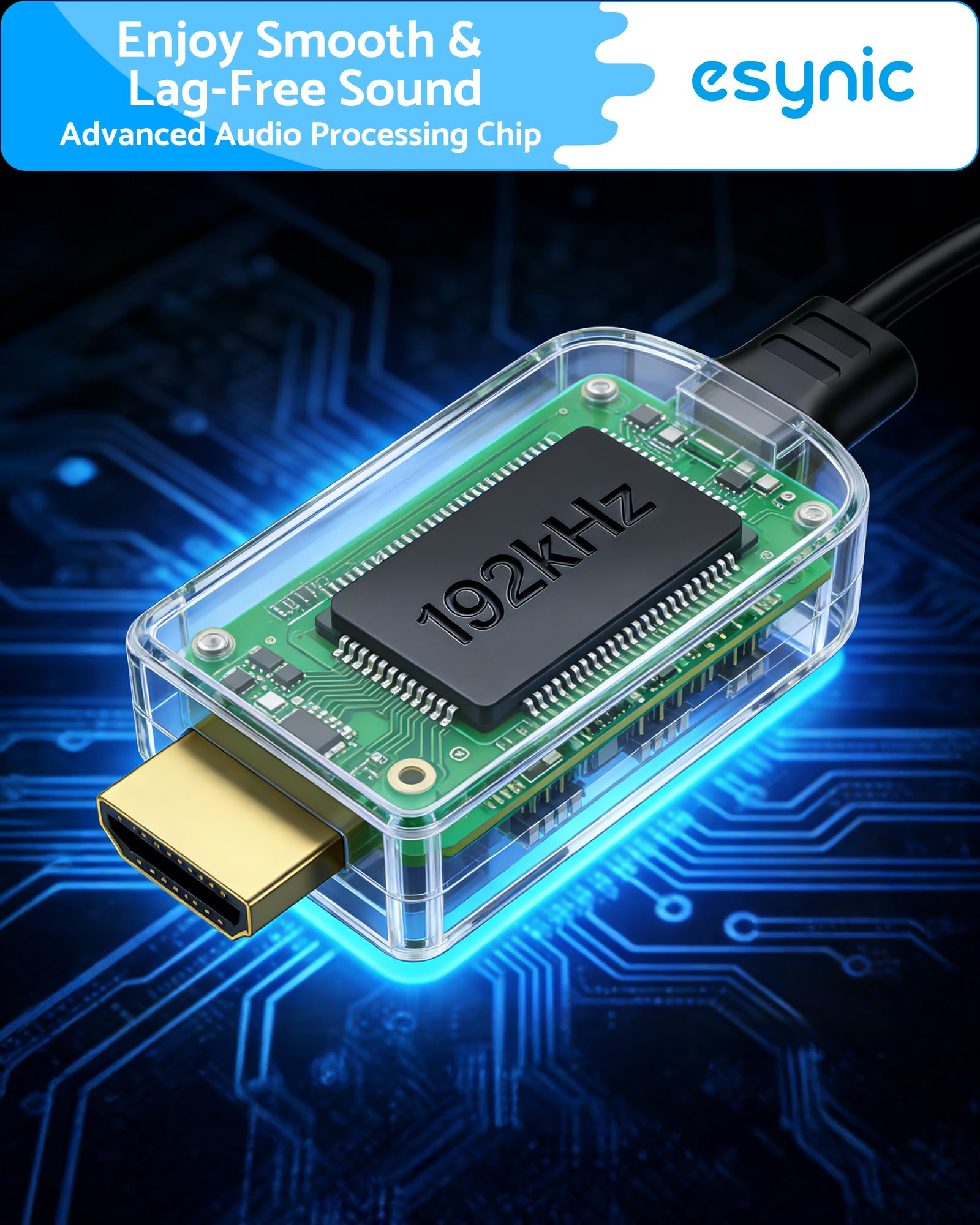 eSynic eARC/ARC na cinch kabel audio adapter HDMI do analogowego stereo L/R 192 kHz PCM CEC regulacja głośności, pilot TV do aktywnych głośników i wzmacniacza, tylko PCM Stereo