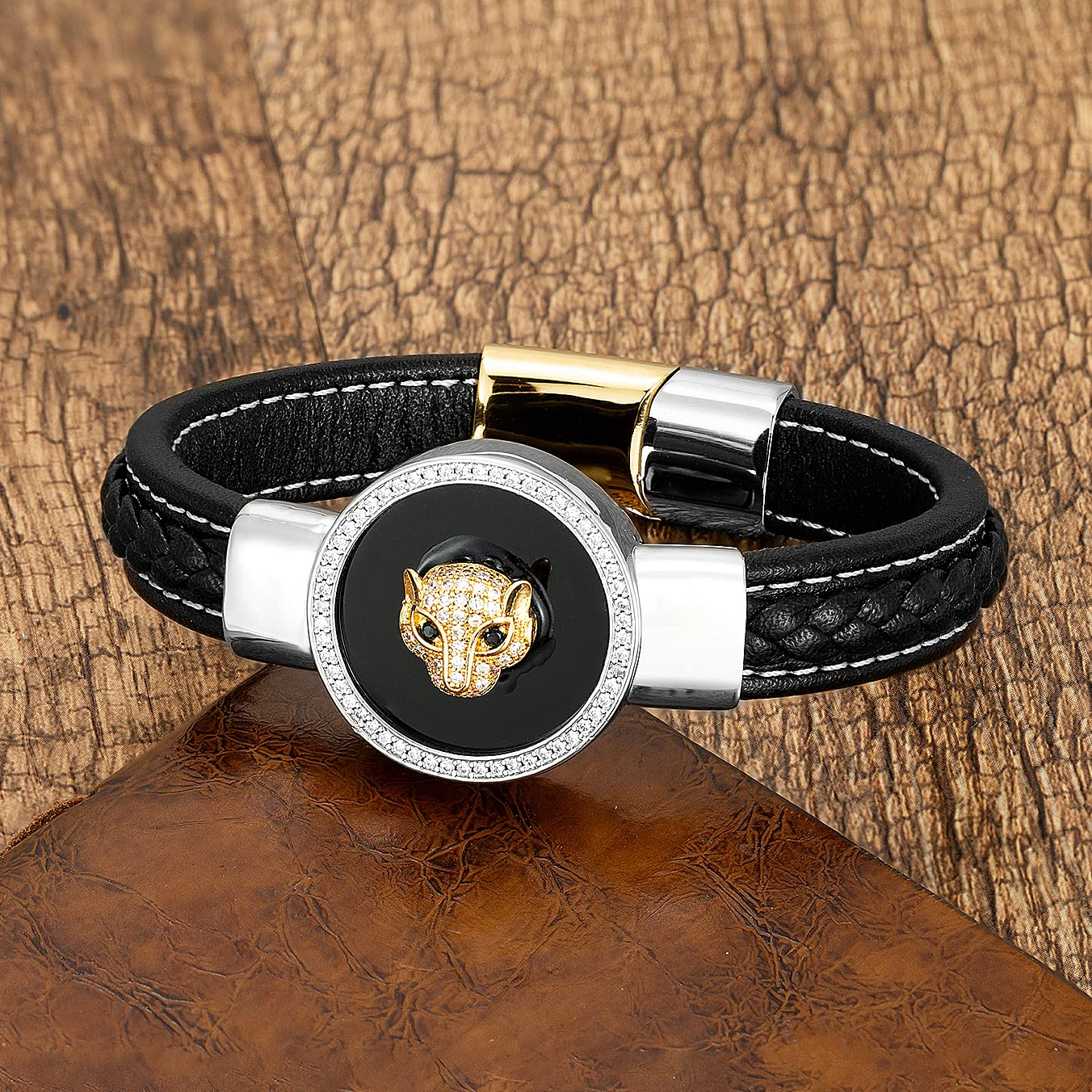 Armband Herren Armbänder Armreif Damen Männer Geschenk Luxus Stil Zirkon Männer Armbänder Runde Naturstein Geflochtene Lederarmbänder Charme Punk