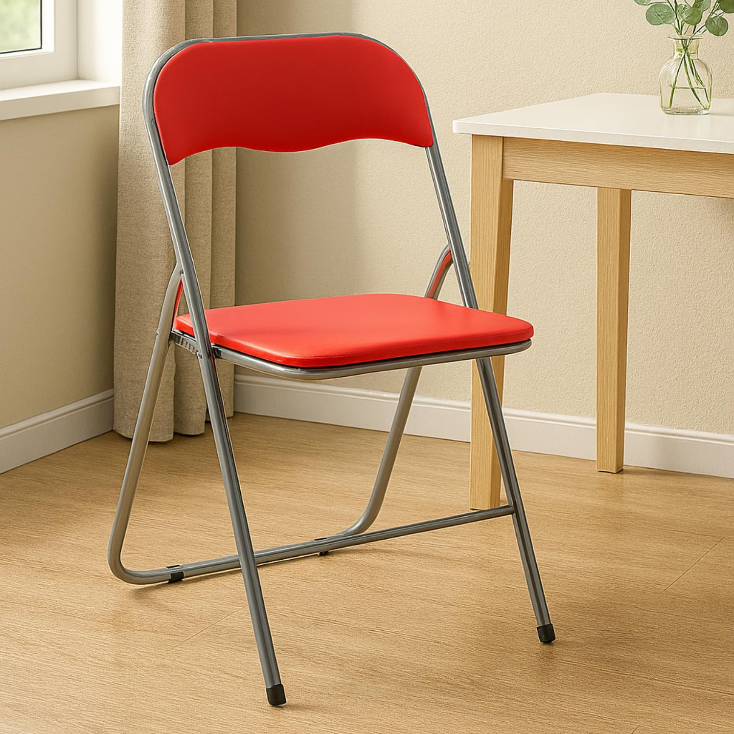 VIRSUS Sedia pieghevole colore ROSSO 346, misura aperta 44x48x78 cm, sedie salvaspazio, seduta in PVC Imbottita, piedi antiscivolo, per giardino, cucina, ufficio, campeggio (6)