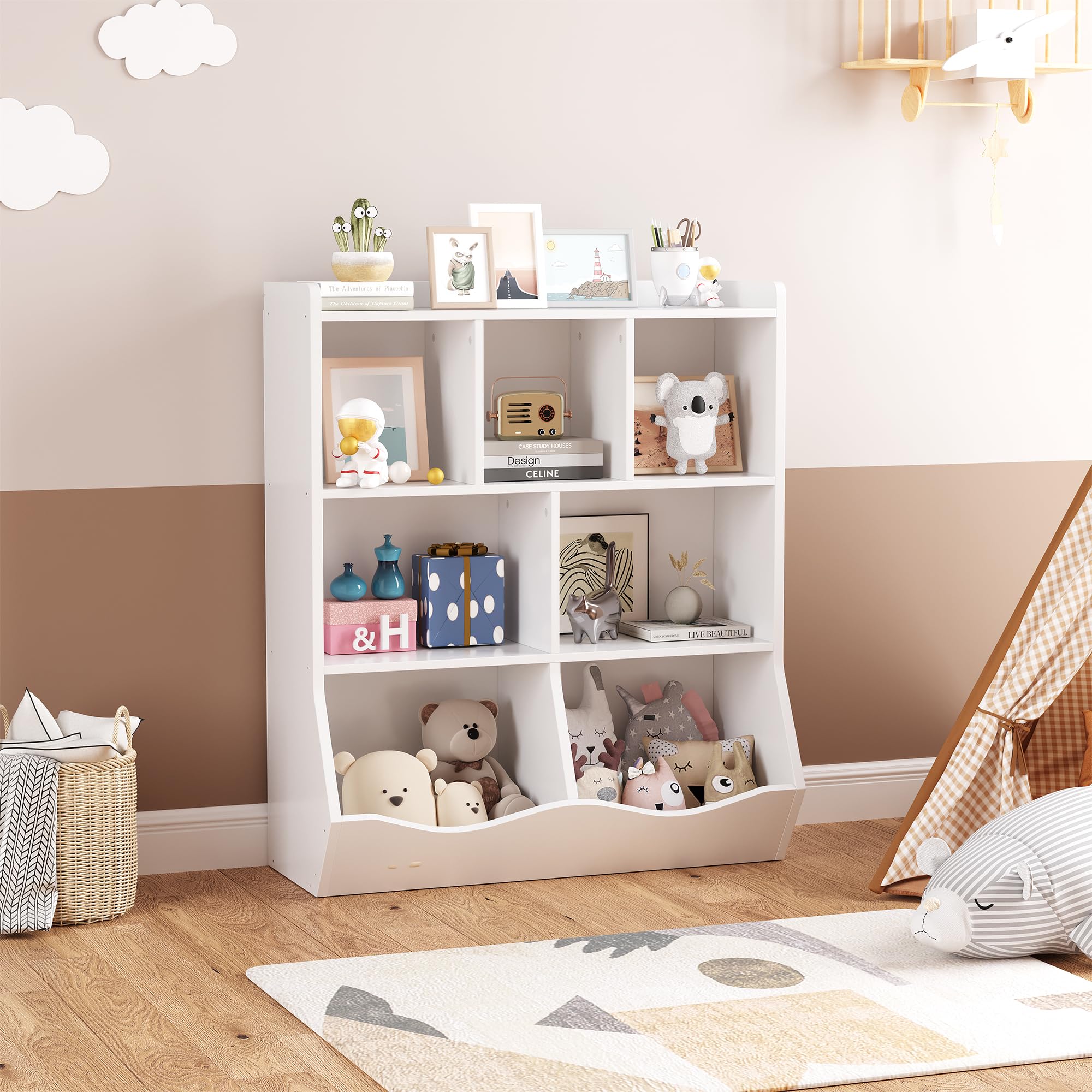 Libreria per bambini a 3 livelli e armadietto per giocattoli