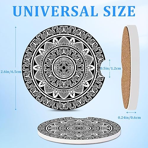Miniatura 2 de Portavasos para automóvil, diseño de mandala, paquete de 2 unidades para portavasos absorbentes, inserto antideslizante universal, portavasos de