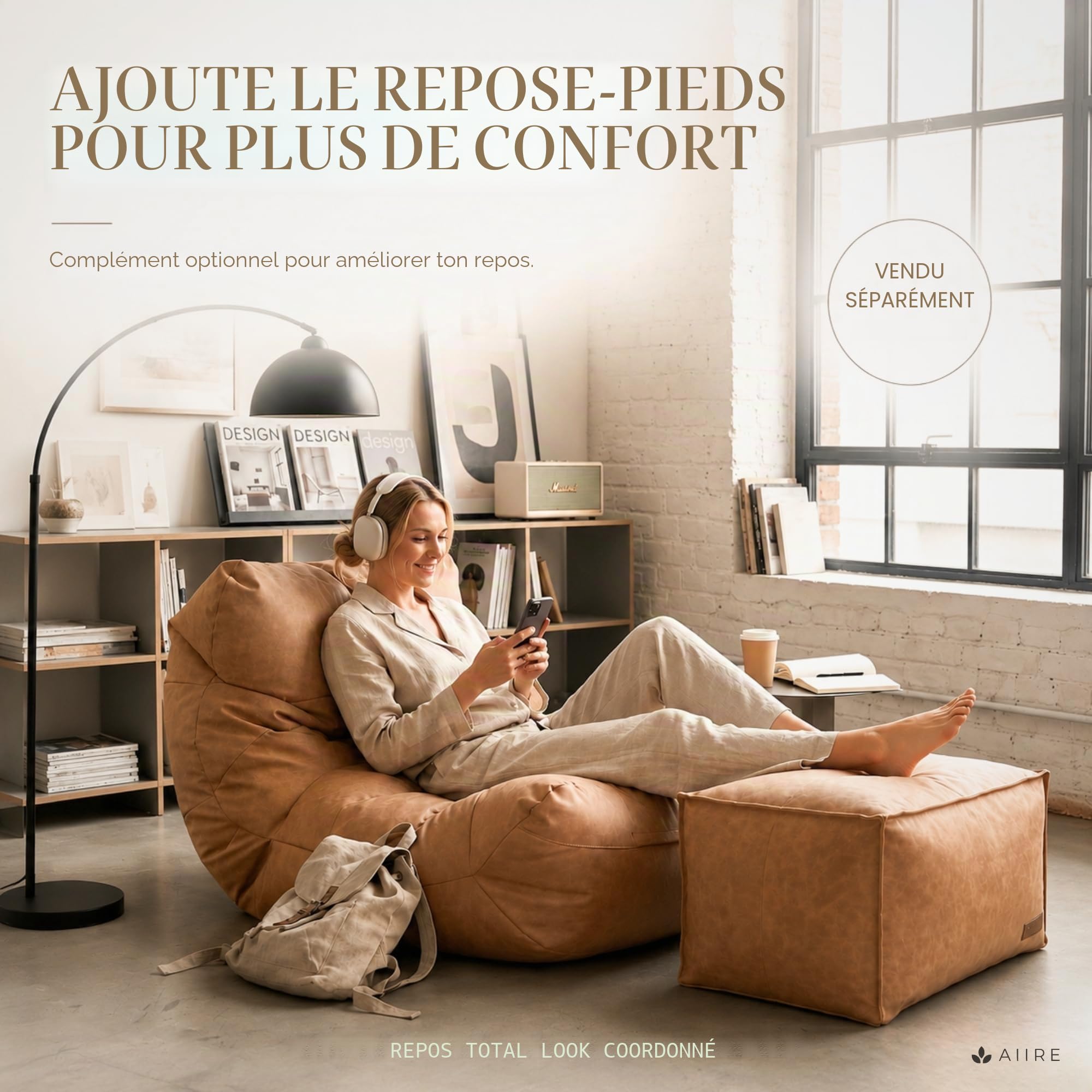 Aiire Fauteuil Pouf Salon Moderne - Pouffe Géant Interieur Adulte ou Ado avec Remplissage pour Décoration de la Chambre – Gros Bean Bag XXL ou Coussin de Sol Gris Foncé