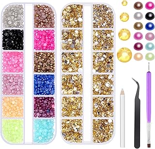 Swpeet 4403 Uds 2mm 3mm 4mm 5mm amarillo llano cristal pedrería y 12 colores 3mm semicírculo plana detrás perla Surtido Kit de surtido, incluyendo pinzas herramienta de punteo Picker lápiz perfecto
