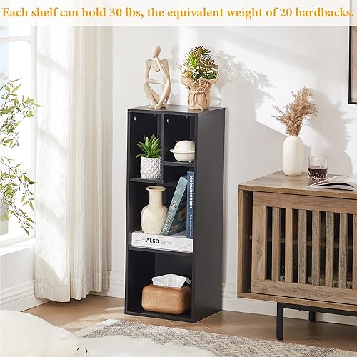 Miniatura 5 de VECELO Estantería pequeña de 3 niveles, estantería de 4 cubos con estantes de diferencia de altura para la mayoría de los libros, unidad moderna de