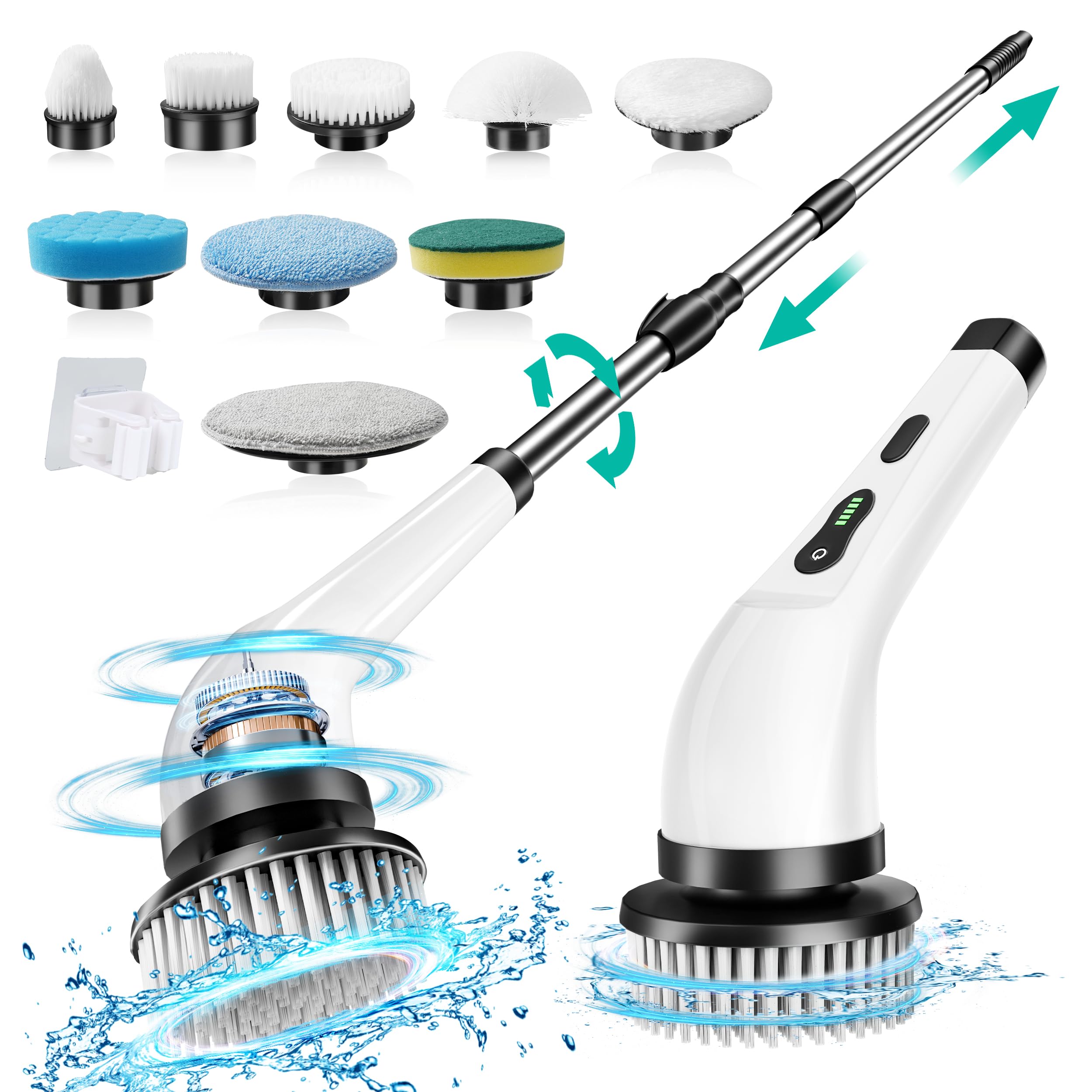 Brosse De Ménage électrique Rotative - 5 Têtes Incluses - Pour Cuisine Et Vaisselle - Blanc