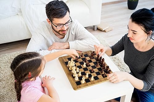 Miniatura 7 de VAMSLOVE Juego de damas de ajedrez de madera Tic-Tac-Toe de 11.5 x 11.5 pulgadas, tablero 3 en 1 de doble cara con 34 piezas de ajedrez, 2 reinas