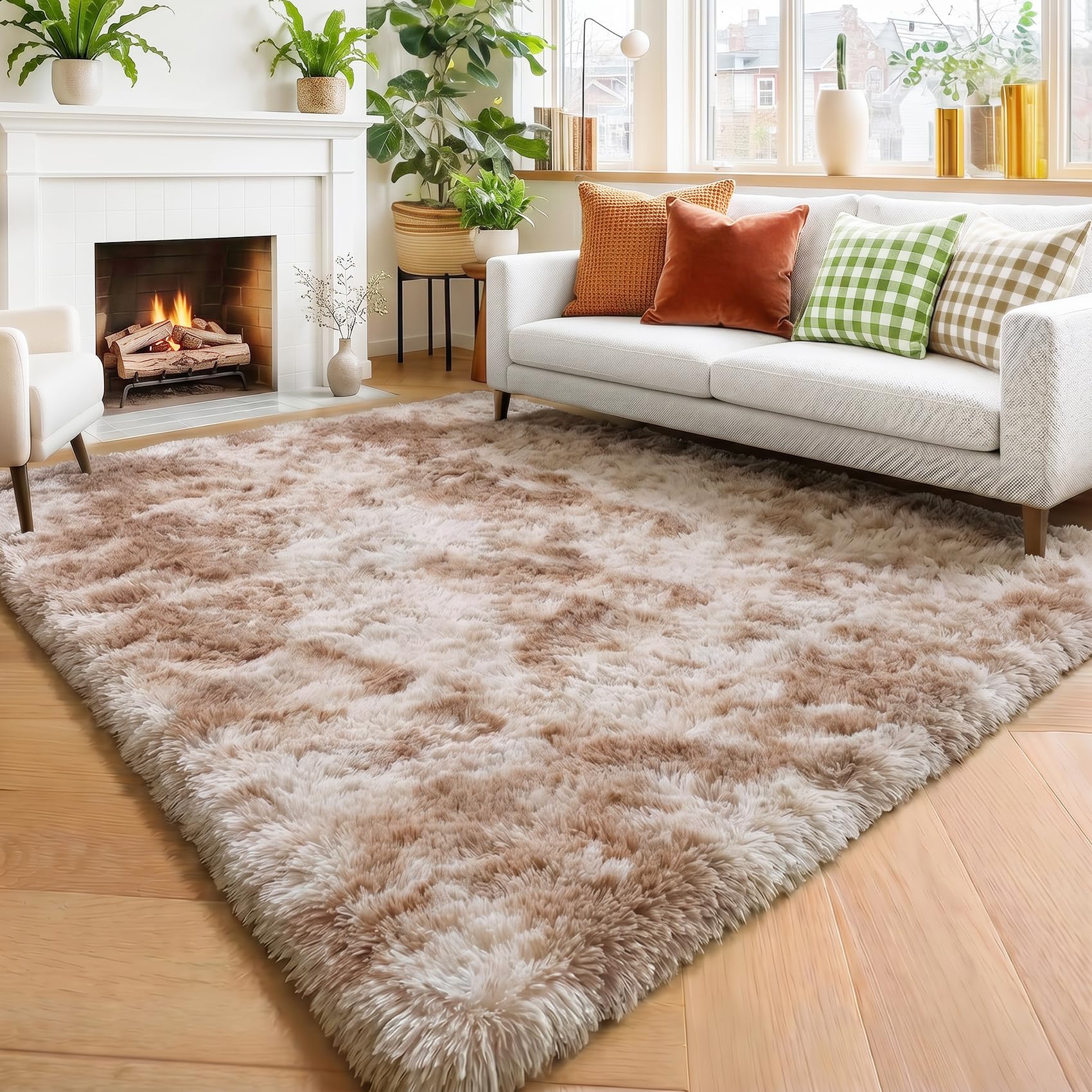 Amdrebio Beige Tan Furry Area Rug 4x6 for Bedroom Living Room Nursery Dorm