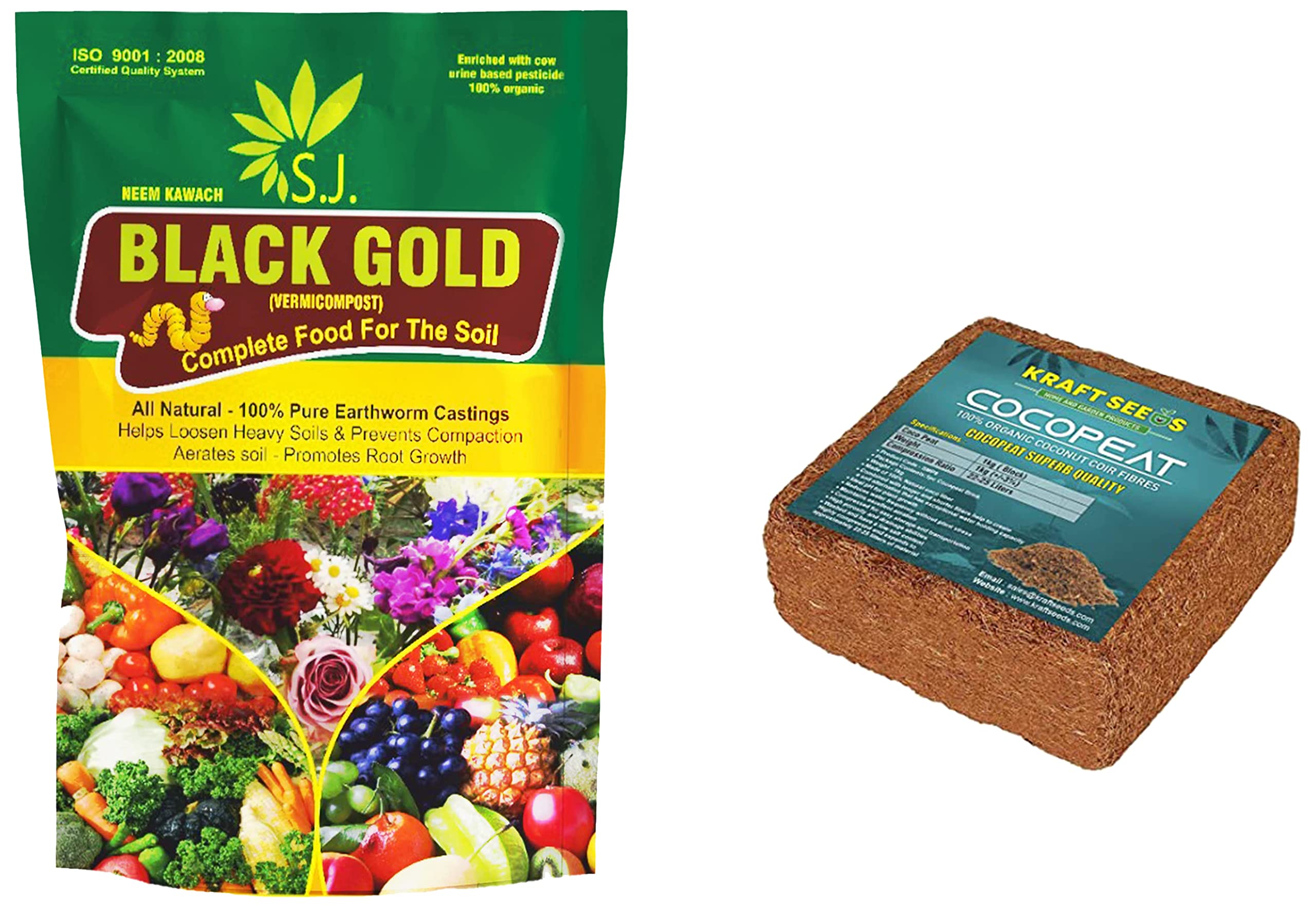 Kraft Seeds - Cocopeat Brick 1kg Block for Gardening & Plants, Expands into Coco Peat Powder (Pack of 1) & Vermicompost for All Kinds of Plants 1kg Black Gold Complete Food (B0BB6DQPMP) Amazon Price History, Amazon Price Tracker