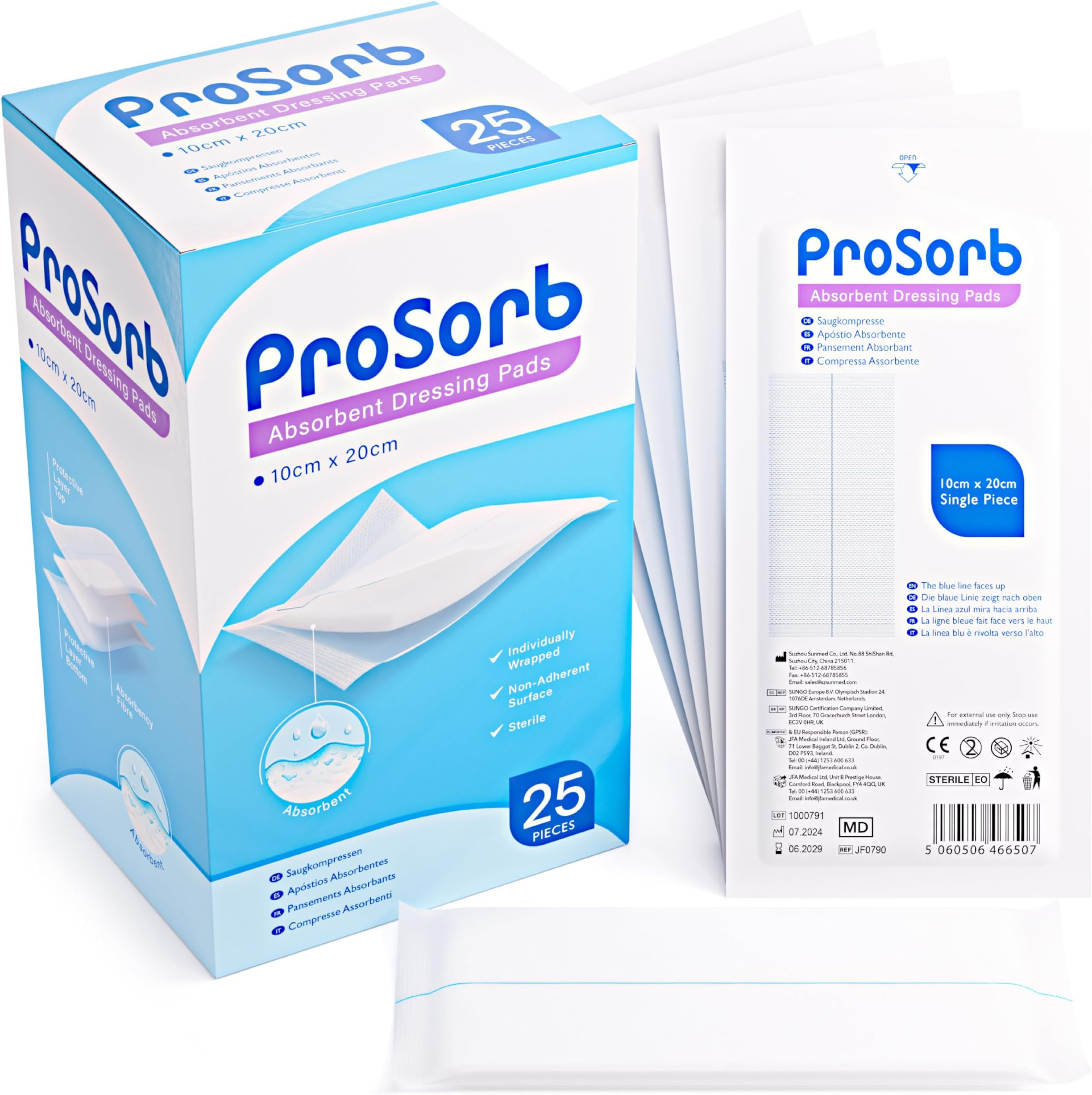 Sterile Absorbent Low Adherent Wound Dressing Pads, 10cm x 20cm - Pack of 25