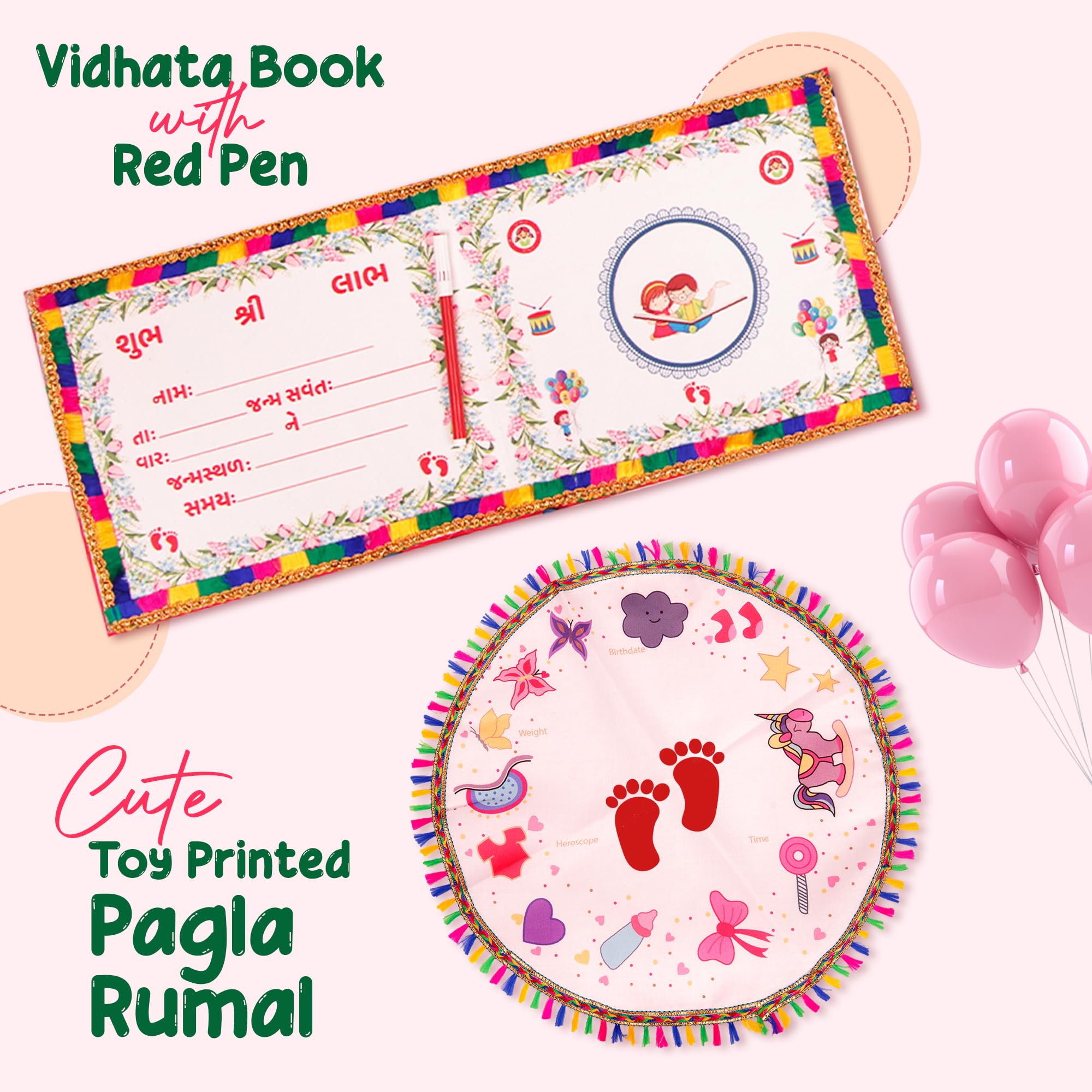 VIRTI MINI ME Chhathi Pujan Set for Baby Girl | Complete Pooja Kit with Baby Dress, 8 Vidhata Lekh, Blessing Cards, Decor & Accessories | Ideal for Namkaran & “It’s a Girl” Celebration 3