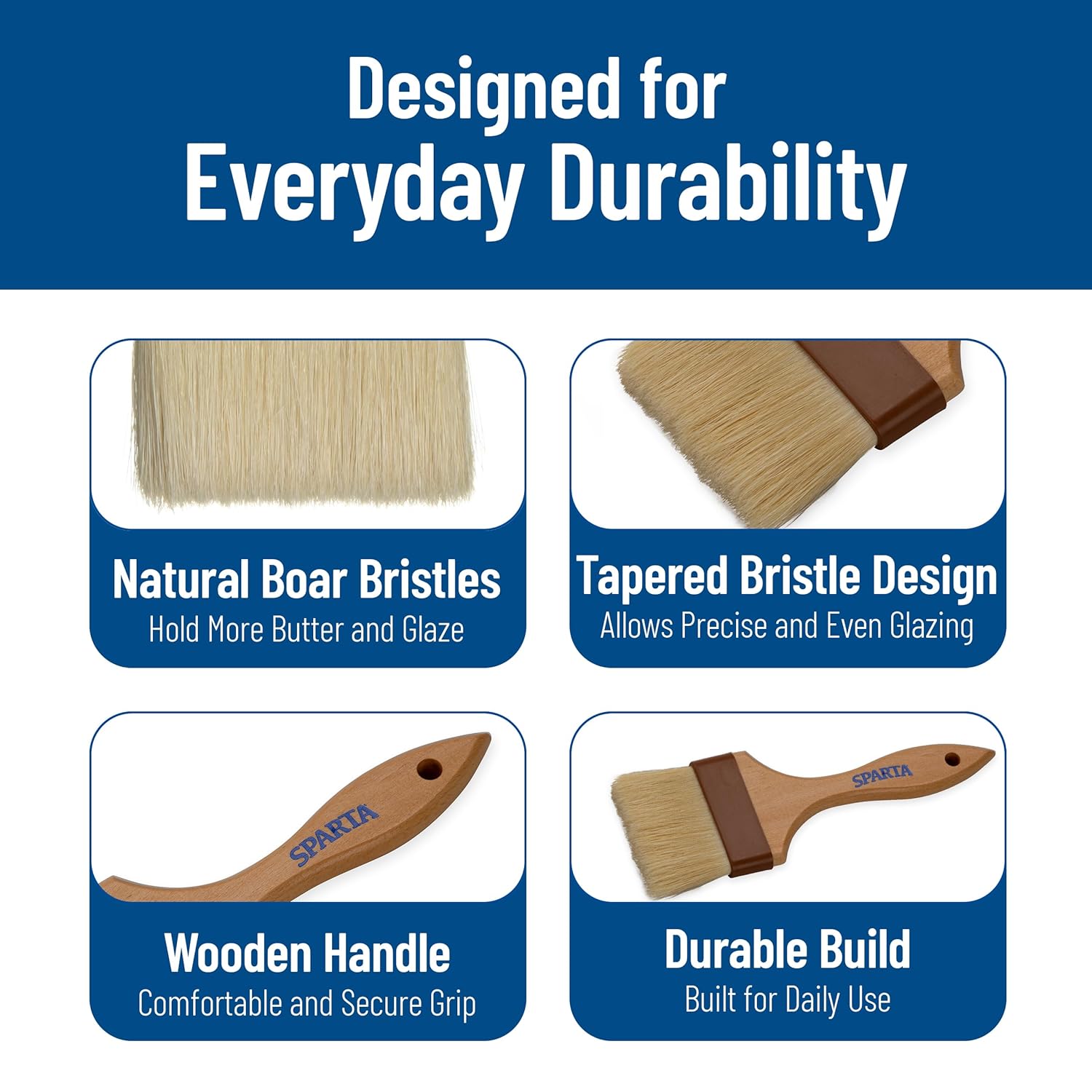 SPARTA 4037500 Boarhair Basting Brush, Flat Brush with Sturdy Wood Handle, 9.25"L x 3"W, Wood Handle (Pack of 12)