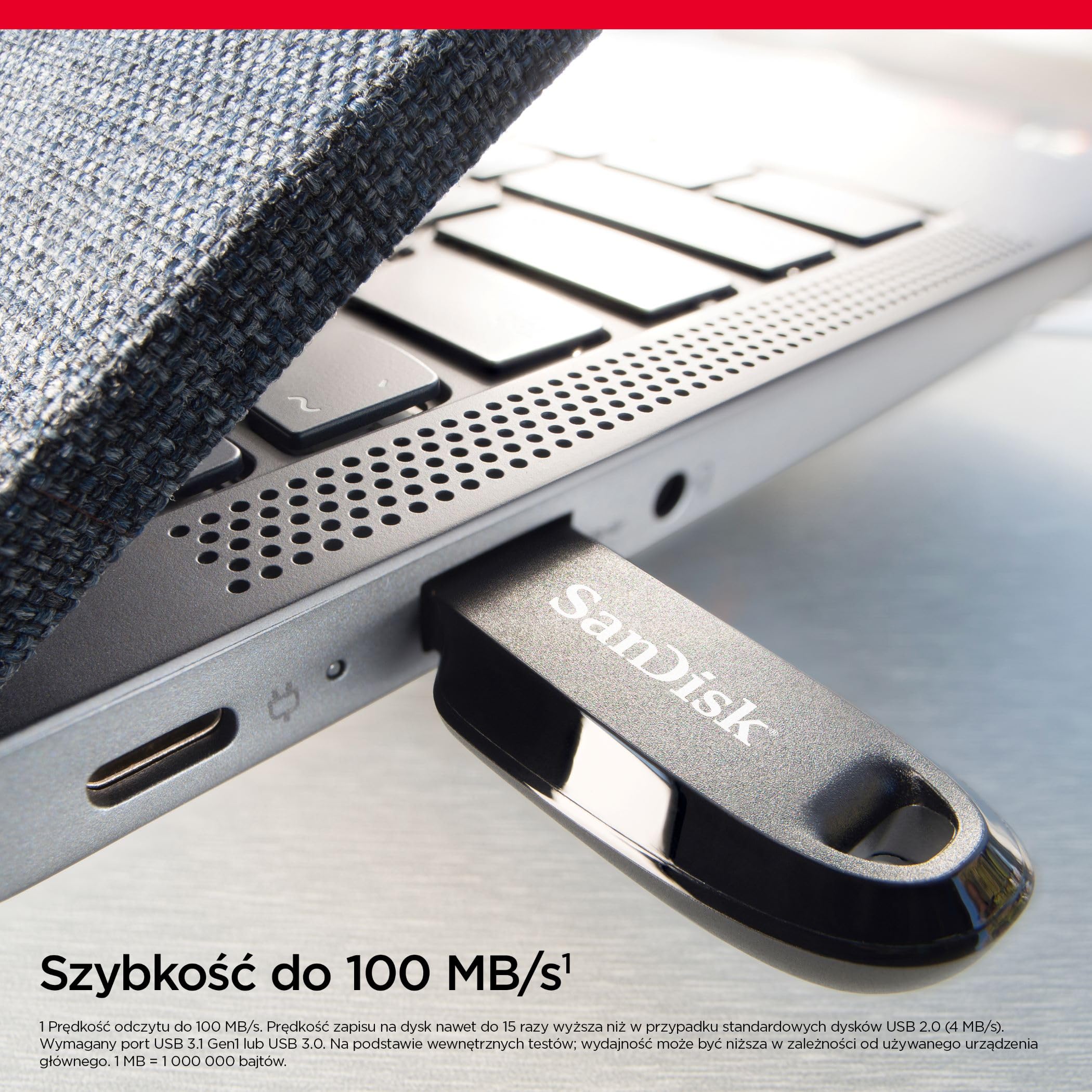 SanDisk Pamięć flash 64 GB Ultra Curve USB 3.2, pamięć USB, pamięć do prędkości odczytu do 100 MB/s, oprogramowanie do odzyskiwania danych RescuePRO, pętla na klucze, czarna
