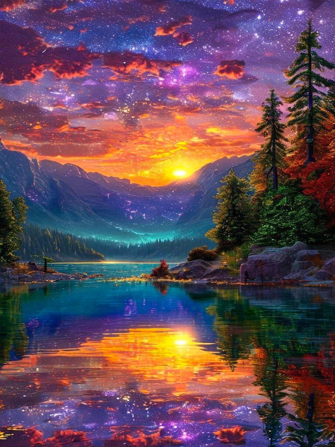 OkarinaArt Diamond Art Kits Adults Sunset Landscape, DIY 5D Diamond Painting Kit for Adults, Starry Sky Full Round Drill Gem Art Dots Beginners, Perfect for Home Wall Decor 12X16 Inch