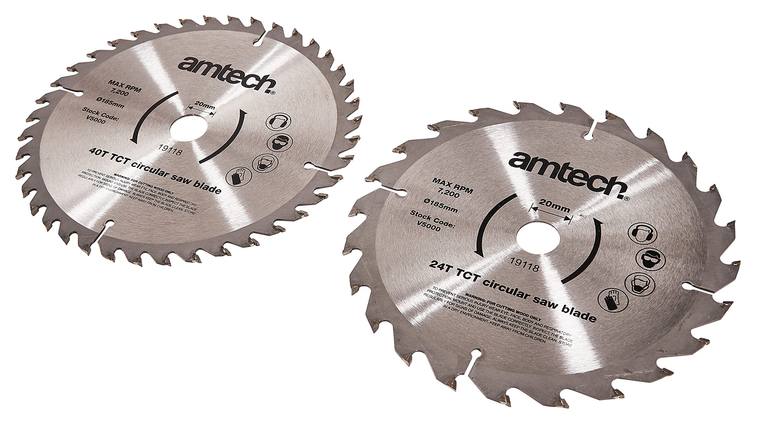 Amtech - 2pc 185mm Circular Saw Blades Set, TCT Blades for Fast and Fine Cutting on Softwood, Hardwood and Plywood
