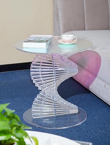 Miniatura 9 de Mesa auxiliar acrílica, mesa auxiliar transparente en espiral de ADN, mesa auxiliar moderna y única, decoración iridiscente, mesa de centro funky