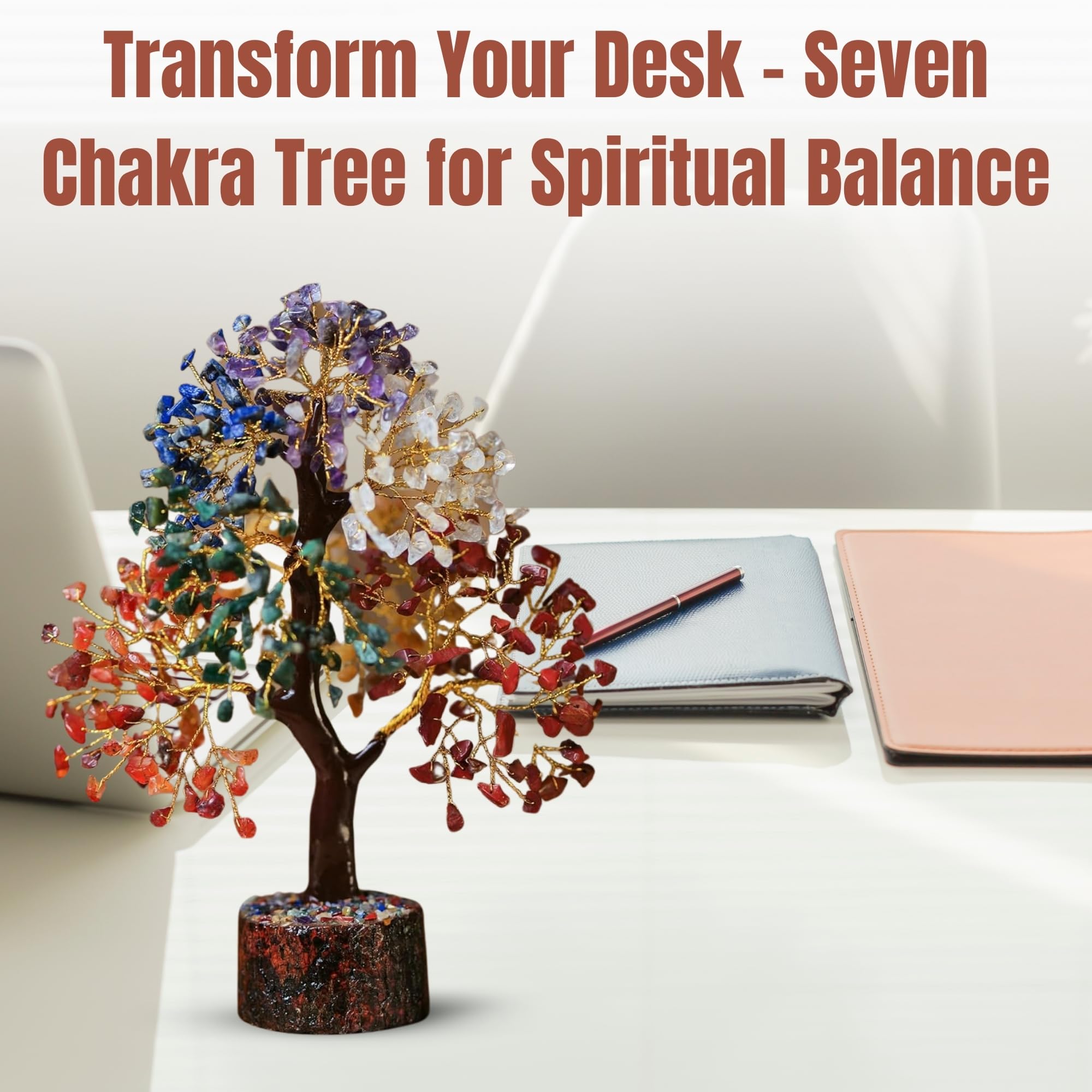 kristalglobe 7 Chakra Crystal Tree of Life 500 Beads, Large Healing Crystal Bonsai Money Tree for Wealth & Positive Energy - Image 2