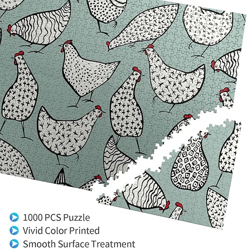Miniatura 3 de Rompecabezas de 1000 piezas para adultos, piezas familiares que encajan perfectamente entre sí de 27.5 x 19.7 pulgadas, pollos dibujados a mano