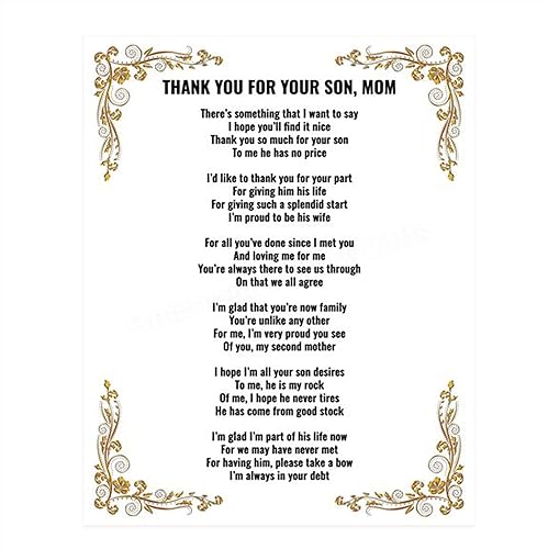 Amazon Com Thank You For Your Son Mom 8 X 10 Wall Art Print Ready To Frame Simple Heartfelt Loving Message Saying Thank You Great Job Perfect Keepsake Wedding Gift For Mother In Law Mothers Will Love Amazon Com Thank You For Your Son Mom 8 X 10 Wall Art Print Ready To Frame Simple Heartfelt Loving Message Saying Thank You Great Job Perfect Keepsake Wedding Gift For Mother In Law Mothers Will Love