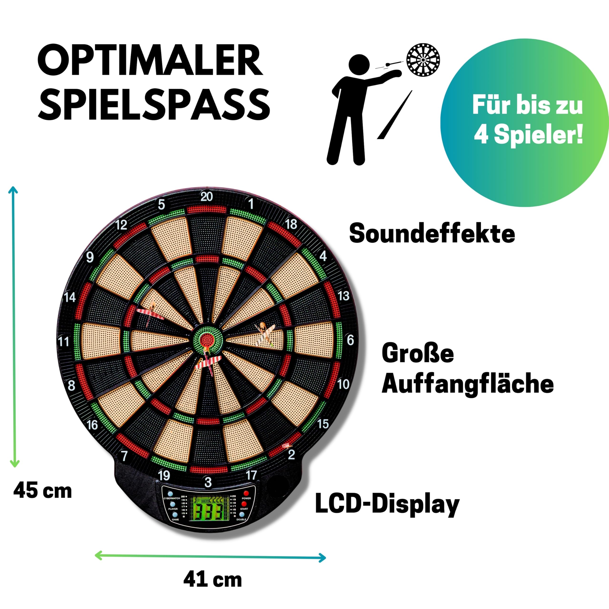 Best Sporting Elektronische Dartscheibe Nation, Windsor oder Bristol – 21 Spiele mit 65 Varianten, kabellos – Inkl. 6 Pfeile & 8 Ersatzspitzen – Für bis zu 8 Spieler