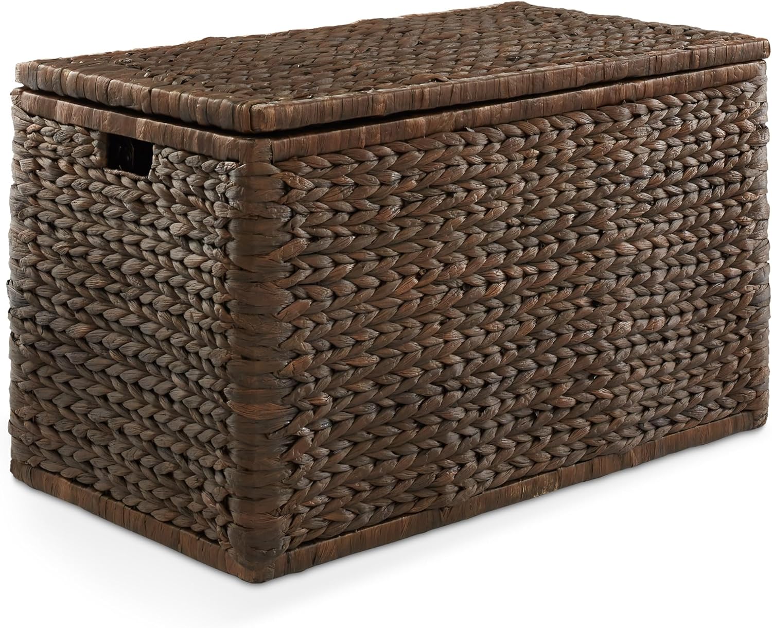 Casafield 30" Storage Chest with Lid, Handles, Safety Hinge - Espresso Dark Brown, Hyacinth Wicker Storage Trunk for Entry Way, Living Room, Bedroom