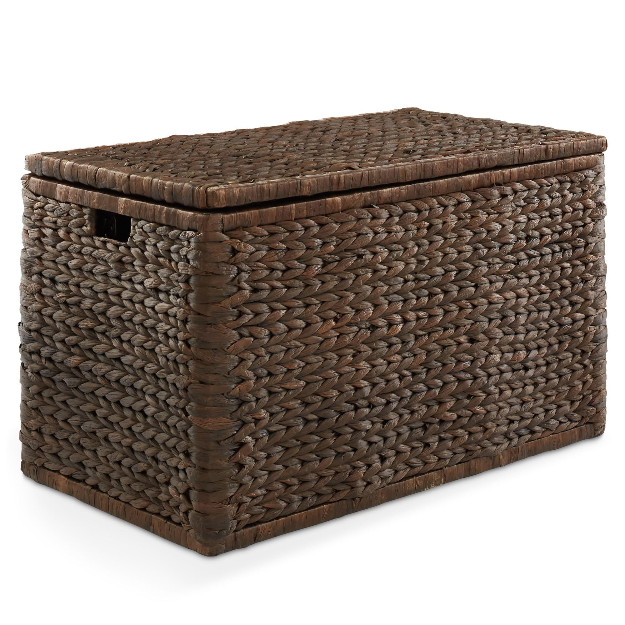 Casafield 30" Storage Chest with Lid, Handles, Safety Hinge - Espresso Dark Brown, Hyacinth Wicker Storage Trunk for Entry Way, Living Room, Bedroom