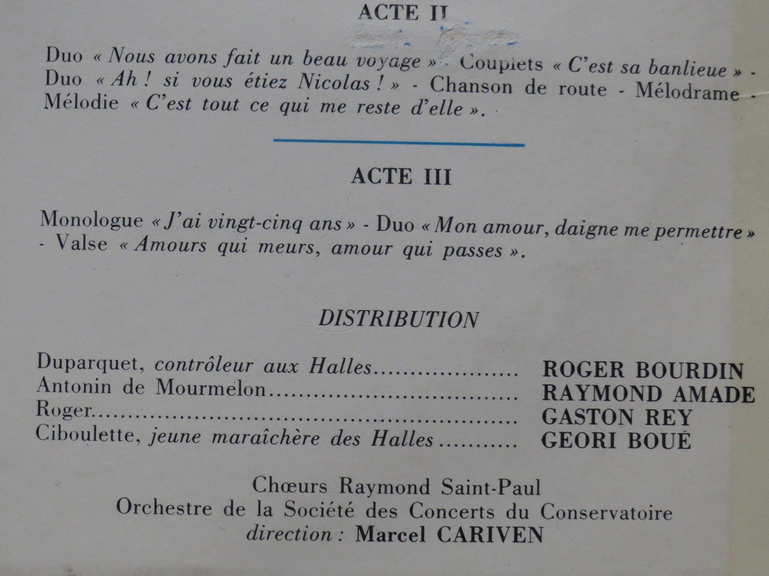 Reynaldo Hahn : Ciboulette Boue / Bourdin disque Pathé OPTG 3136