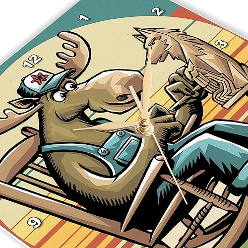 Miniatura 3 de 3dRose, Funny Cute Moose at Mountain Cabin Whittling Wolf Carving Vintage, 10x10 Wall Clock