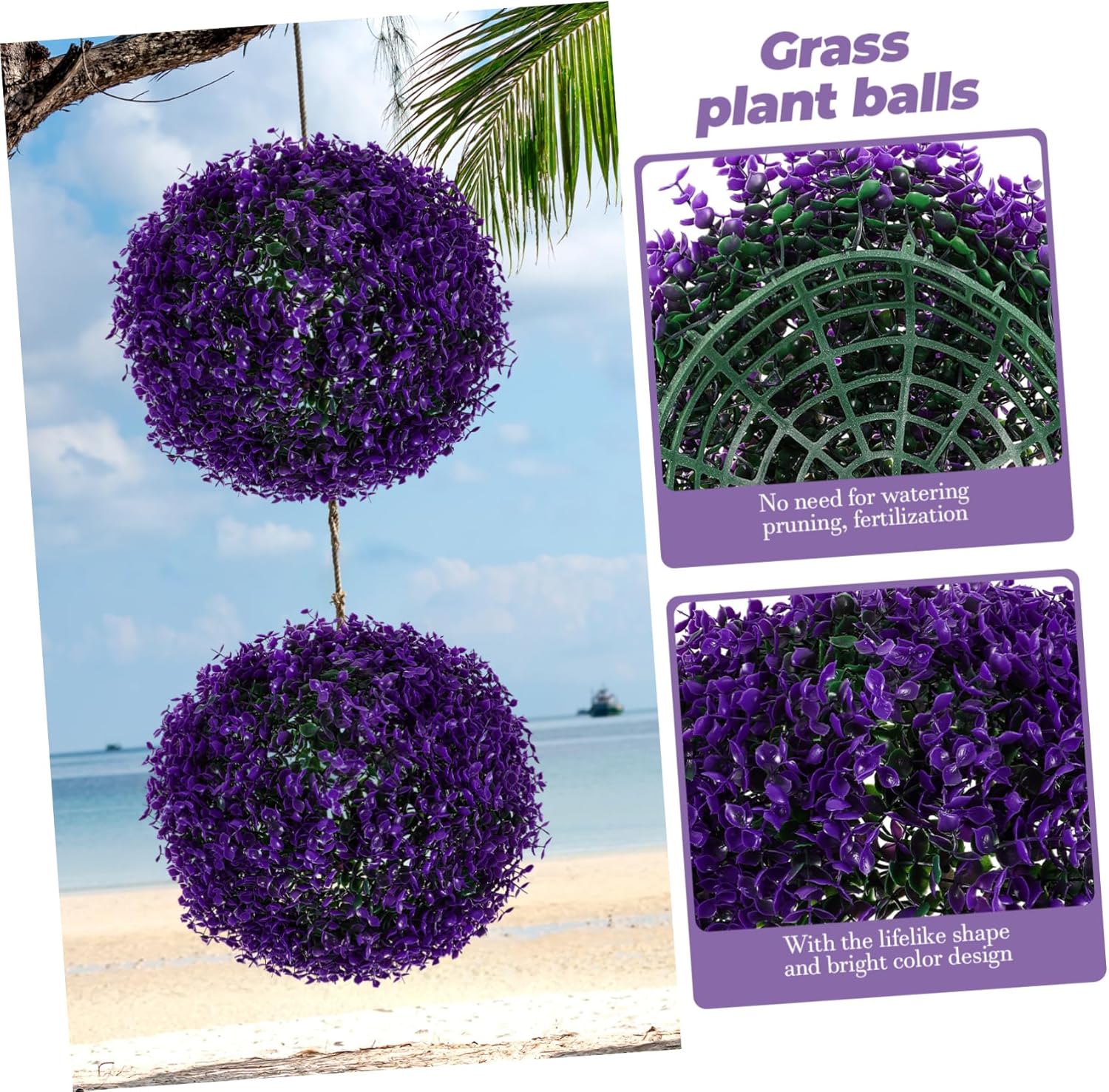 Artificial Plant Topiary Ball Faux Boxwood Balls Faux Topiary Plant Ball Grass Plant Ball Spheres for Backyard Balcony Garden Purple