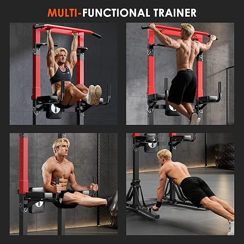 Miniatura 6 de SogesPower Estación de barra de dominadas plegable de torre eléctrica, estación de inmersión independiente para gimnasio en casa, barra de dominadas