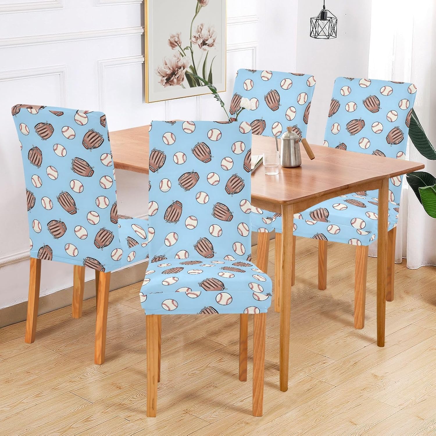 ALAZA Chair Covers for Dining Room, Baseball Gloves Pattern Stretch Chair Cover Sets Chair Protector Removable Washable for Ktichen Restaurant Hotel