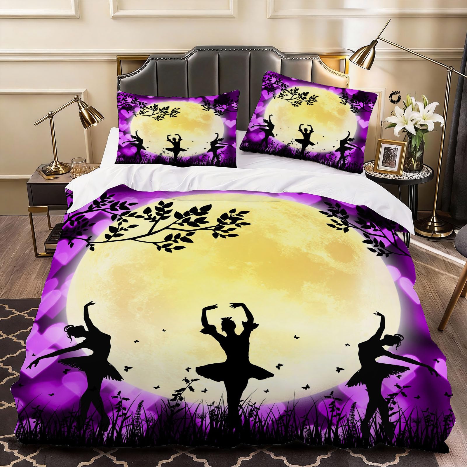3D Ballet Duvet Cover Cartoon Bedding Double Bed Set, Soft Microfiber Comforter Cover Printed with Zipper Closure Quilt Coverr 200x200 cm and 2 Pillowcases
