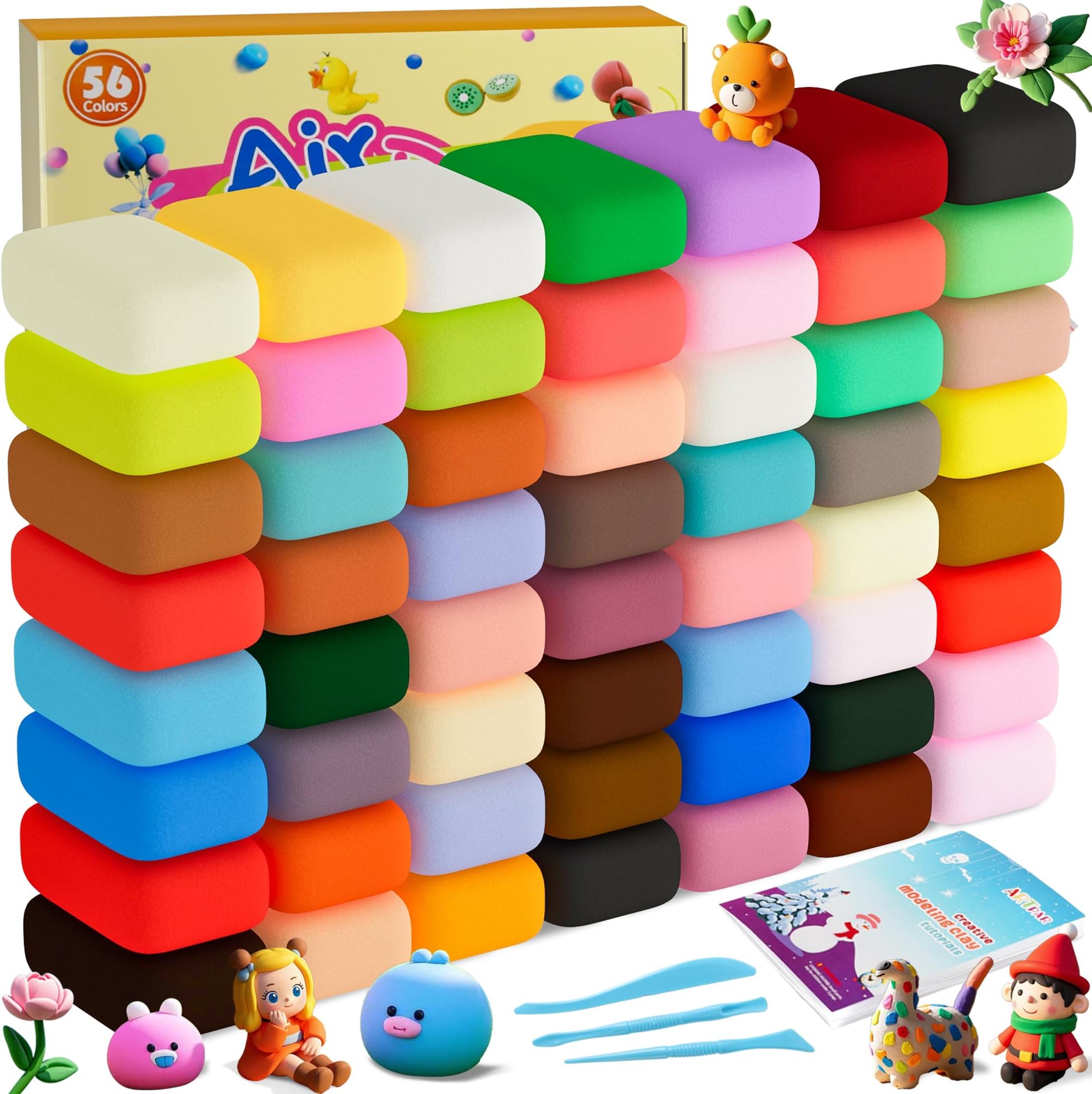 ARTPAR Air Dry Clay Kit,56 Colors Modeling Magic Clay for Kids,DIY Classroom Bulk Starter Sculpting Kit, Soft & Ultra Light, Art and Crafts Party Favors for Boys Girls Kids 3-12