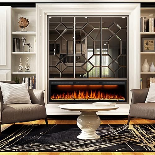 Miniatura 5 de Dreamflame Chimenea eléctrica empotrada y montada en la pared de 60 pulgadas, pantalla ancha y marco ultrafino, llama realista, calentamiento rápido