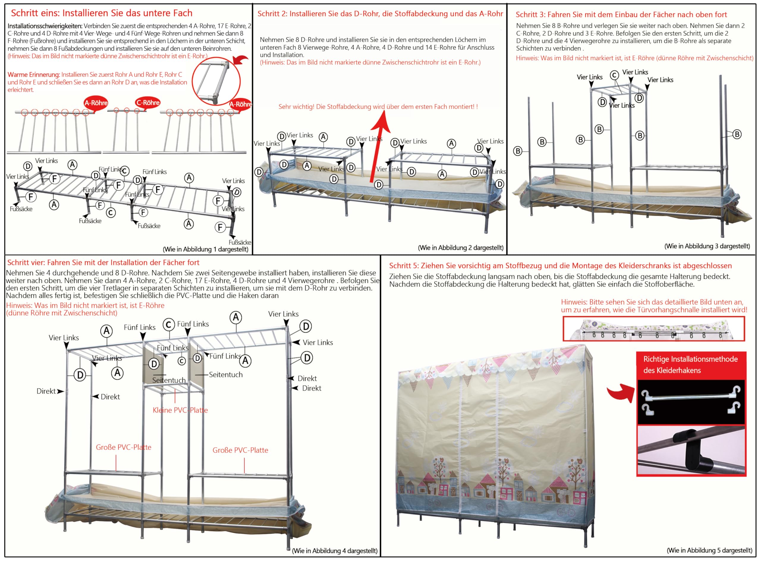 Kleiderschrank Faltschrank Stoffschrank, Mit Oxford-Stoffbezug Und Verdickter PP-Platte, Furniture Bedroom Wardrobes, Alle Legierungsschnittstellen, Tragfähigkeit 800 Kg (207x46x173cm)