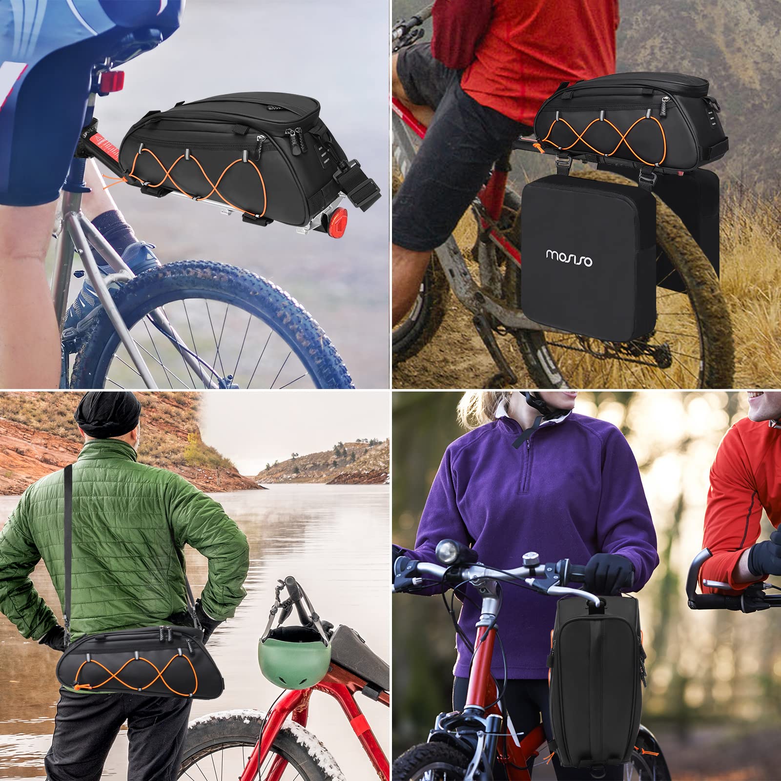 MOSISO Bike Rack Bag with 2 Removable Panniers, Waterproof Bike Trunk Cooler Storage Handbag Insulated Bicycle Rear Seat Pouch, Bicycle Storage Saddle Shoulder Bag Cycling Luggage Pouch, Black